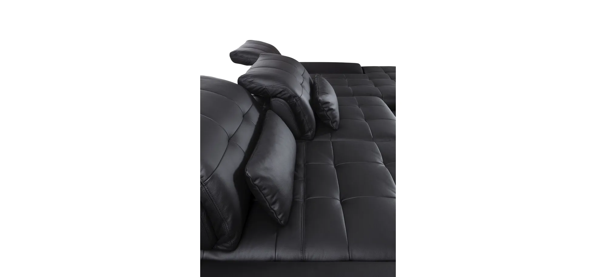 Sofa - 2-Sitzer mit Longchair rechts, inkl. Schwenkrückenfunktion, Leder, Schwarz