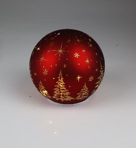LED Kugel, Bäume - drehend, funkelnd, rot, Glas 15cm