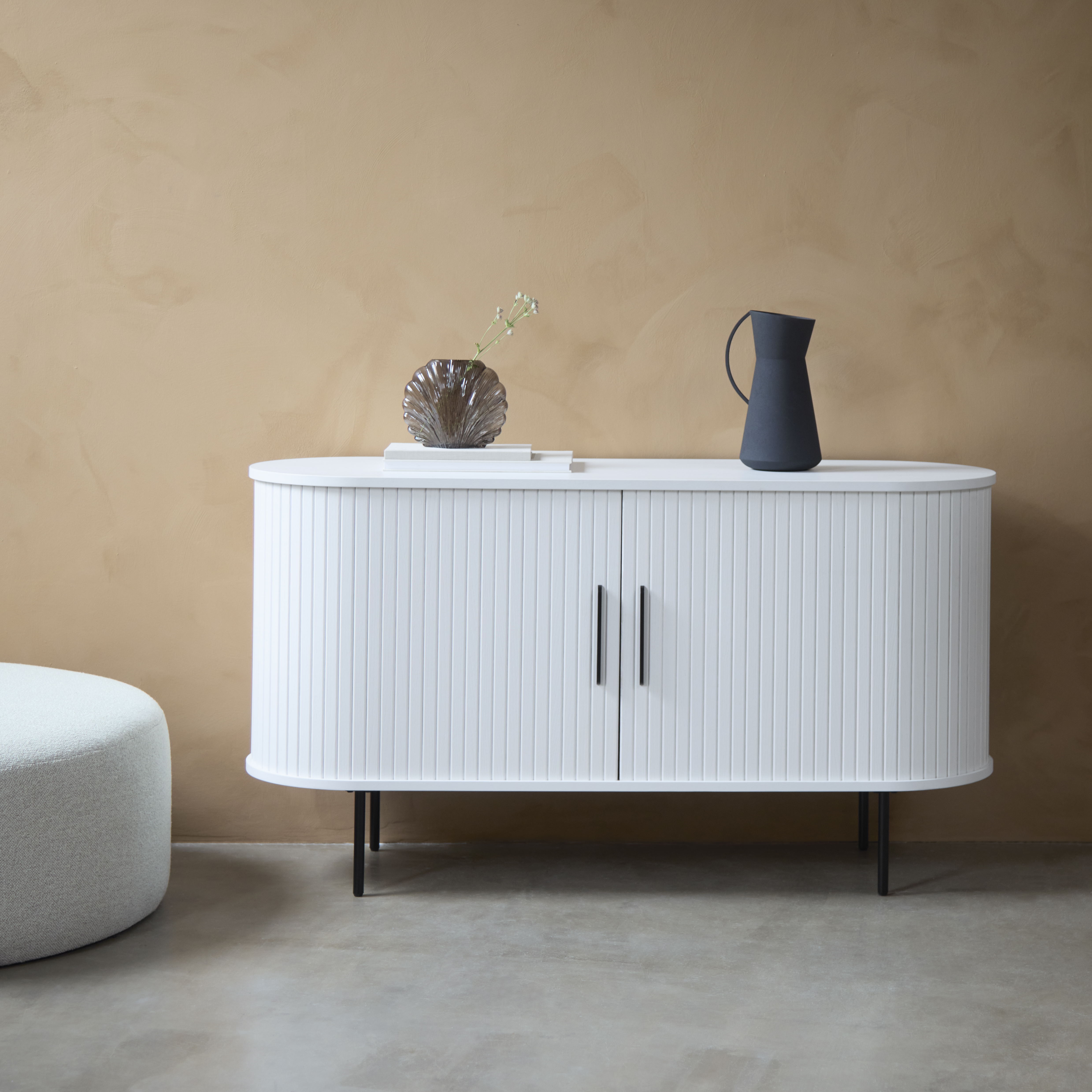 Sideboard, Weiß, 2 Lamellenschiebetüren - Uriel
