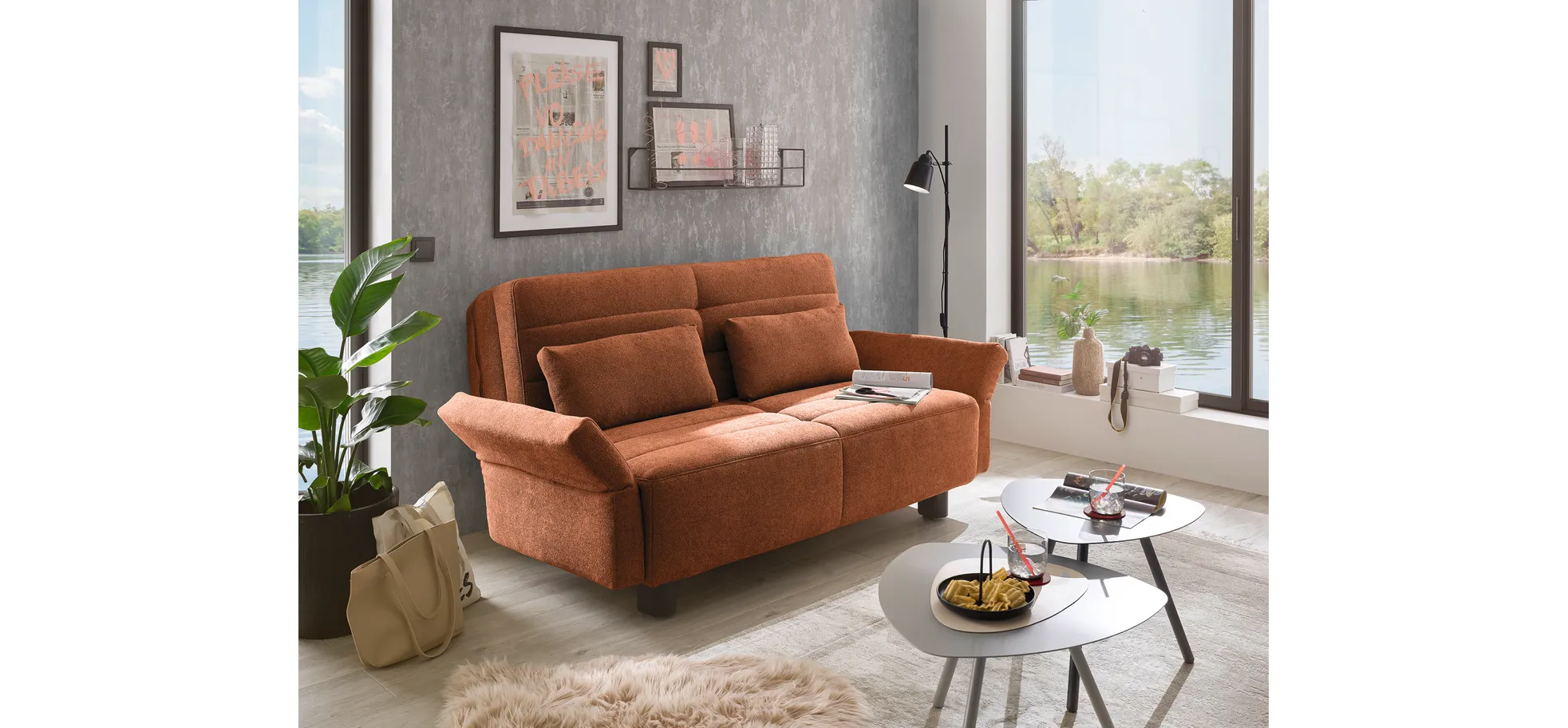  Faltsofa Easy - 2-Sitzer, ca. 140 cm inkl. Schlaffunktion/Topper/Armteil verstellbar, Stoff, Rot