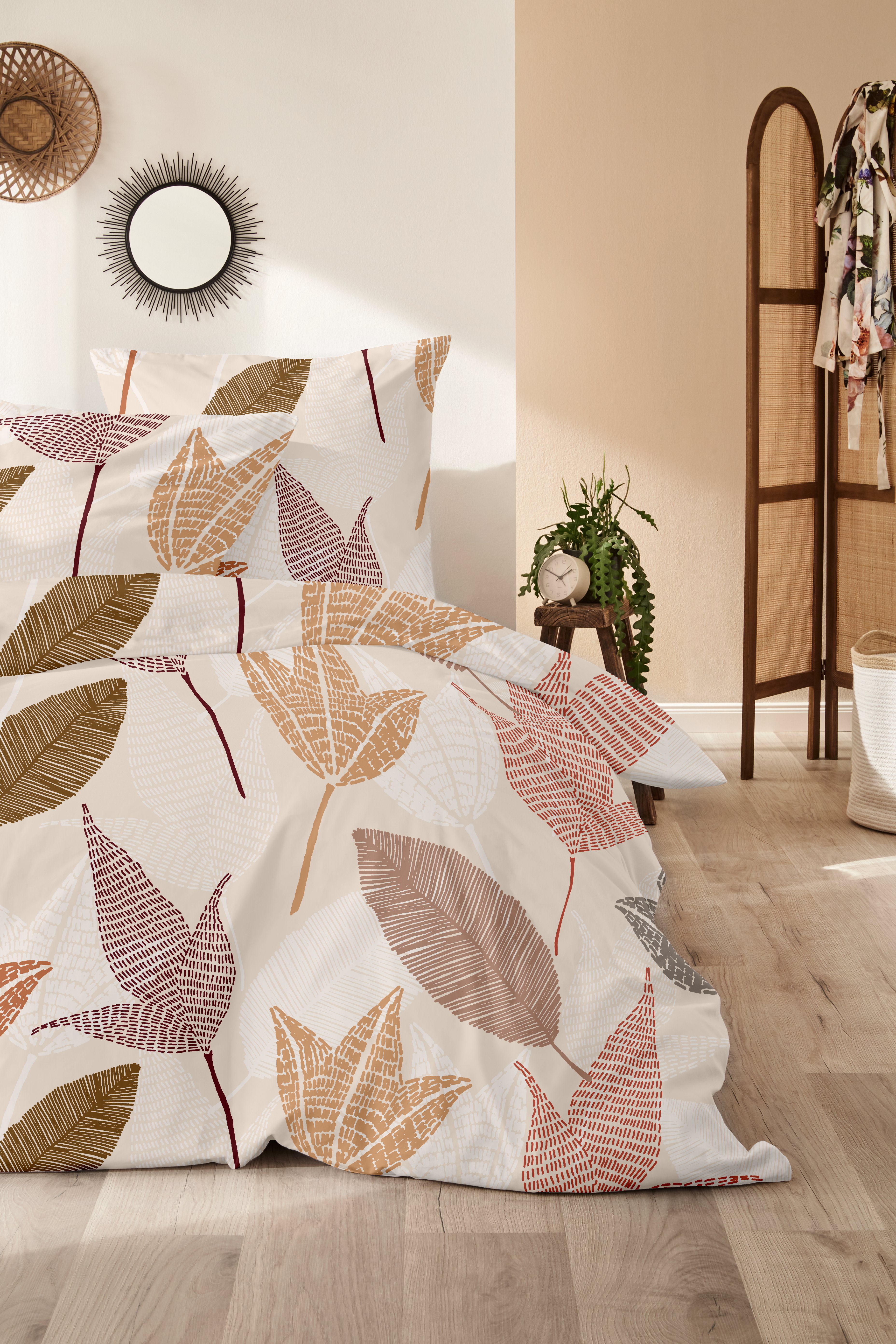 Feinbiber-Bettwäsche, 135x200cm, beige-braun - 100% Baumwolle