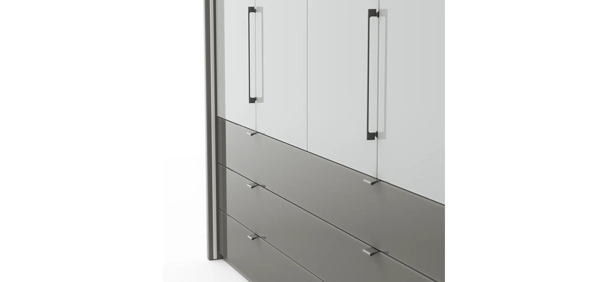 Drehtürenschrank Marbella - B. ca. 157cm, Korpus Melamin, Grau, Front Glas, Weiß