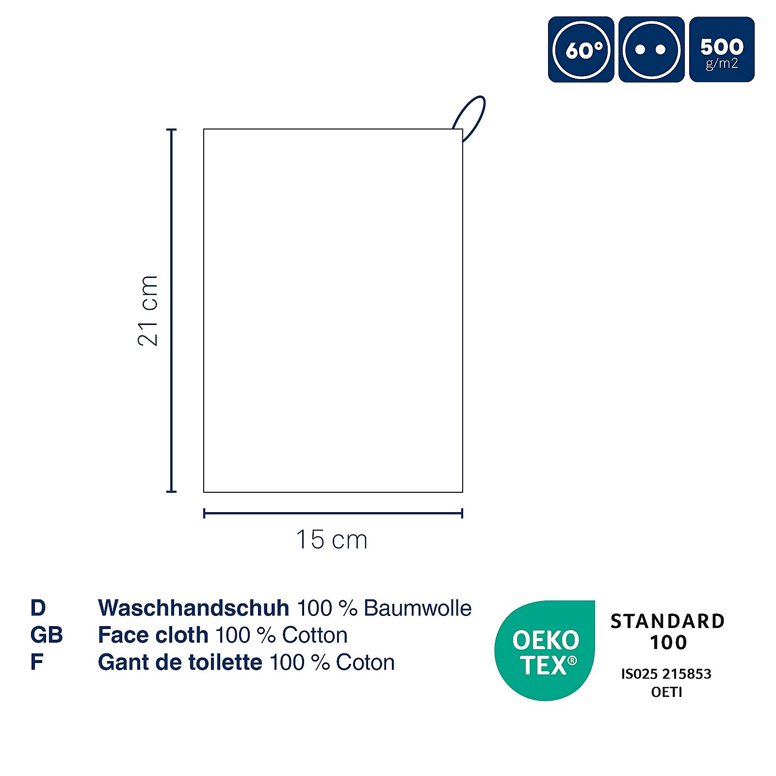 Waschhandschuh Leonora 21x15 cm - 100%Baumwolle Premium pastellrot