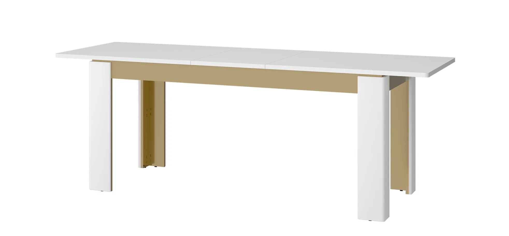 Esstisch - ausziehbar, LB ca. 160x90 cm, Alpinweiß, Goldfarben, Weiß Hochglanz
