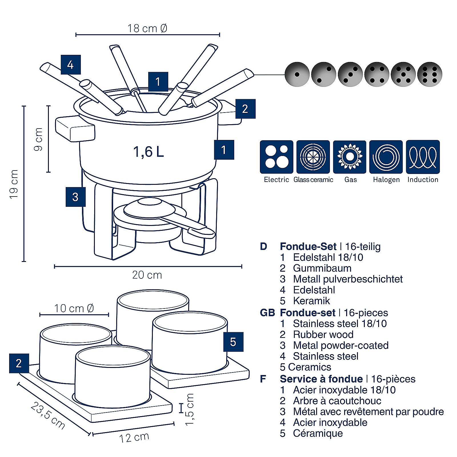 Fondue-Set Gunten 16-Tlg. - FONDUE