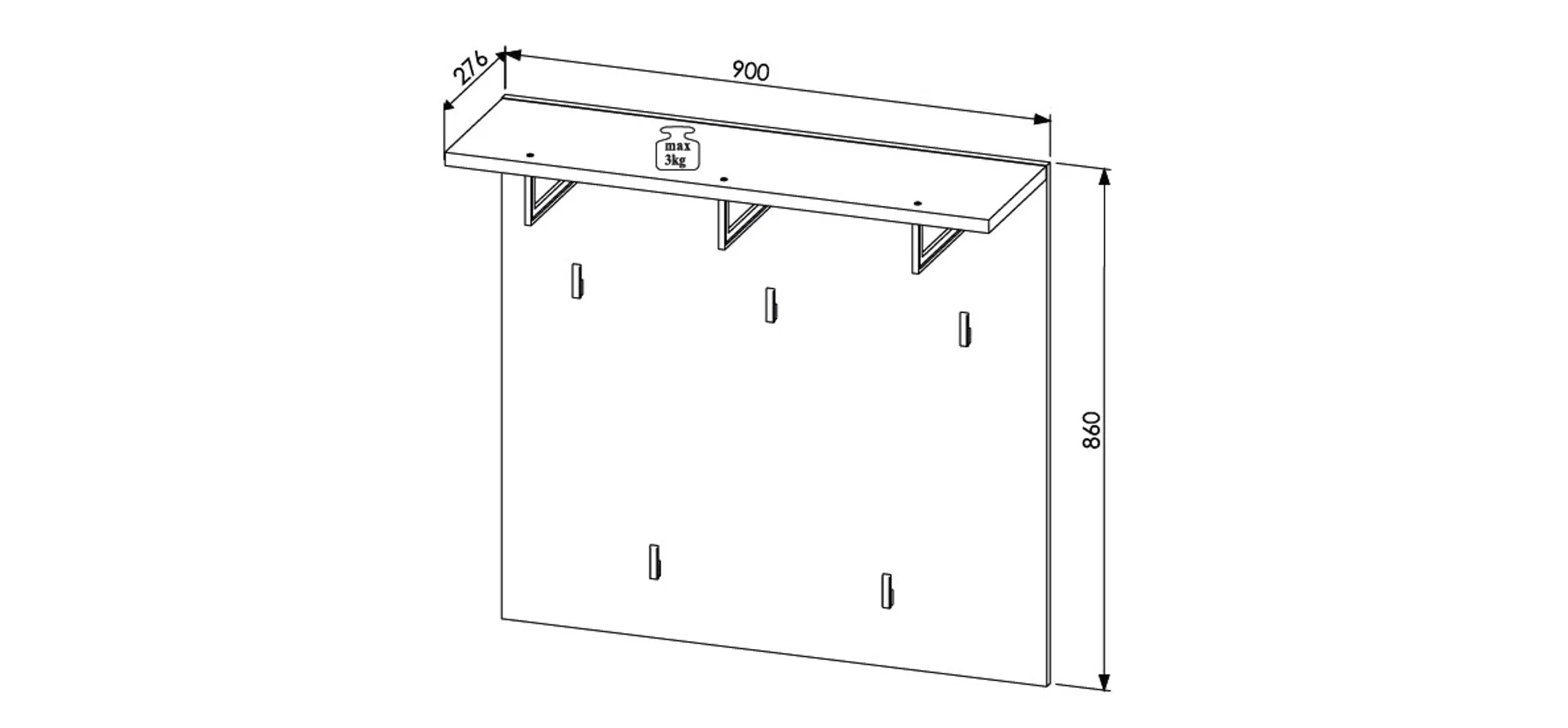 Garderobenpaneel, weiß - Ilaria