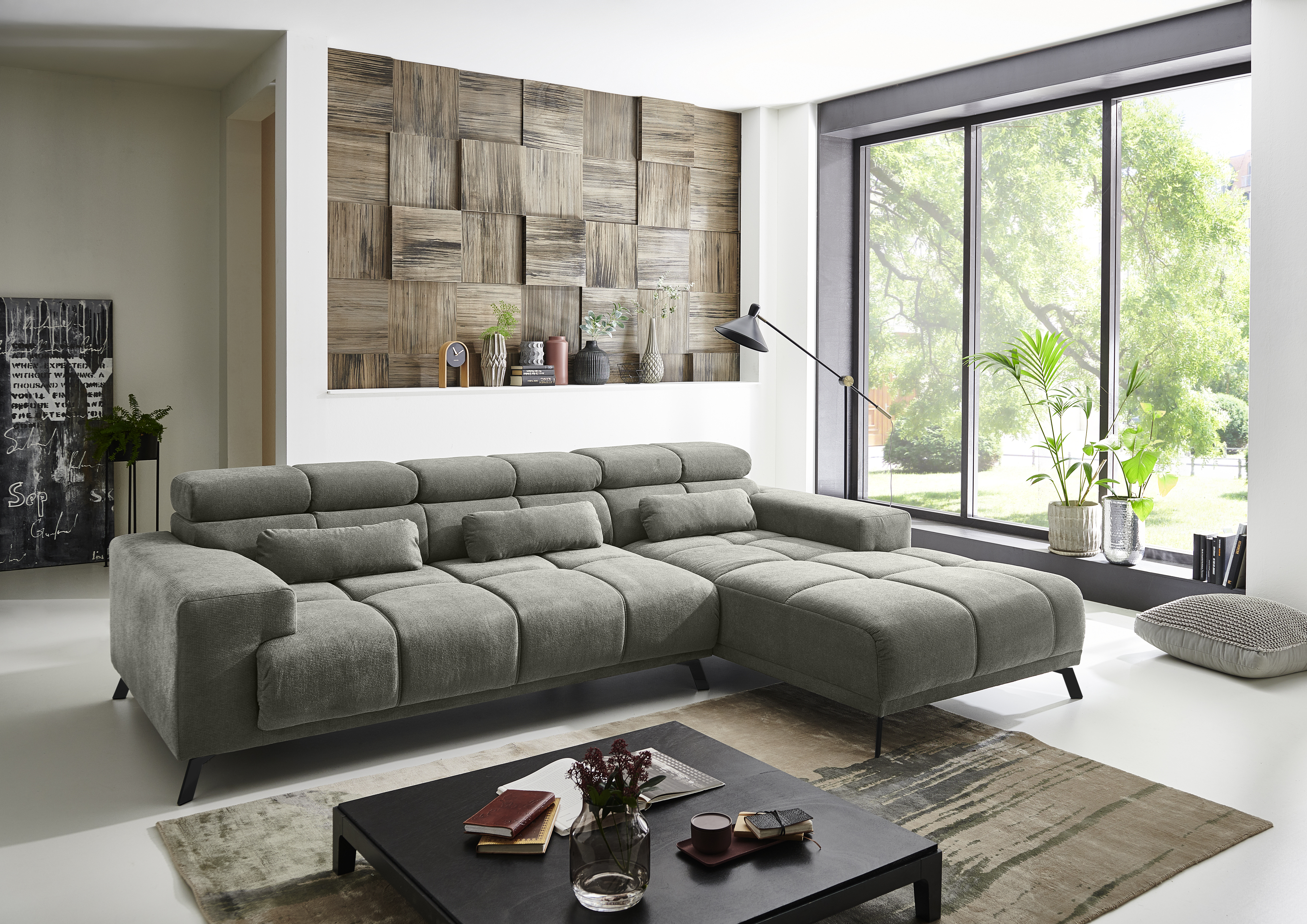 Ecksofa, hellgrau, mit Federkern - MyStyle 2157