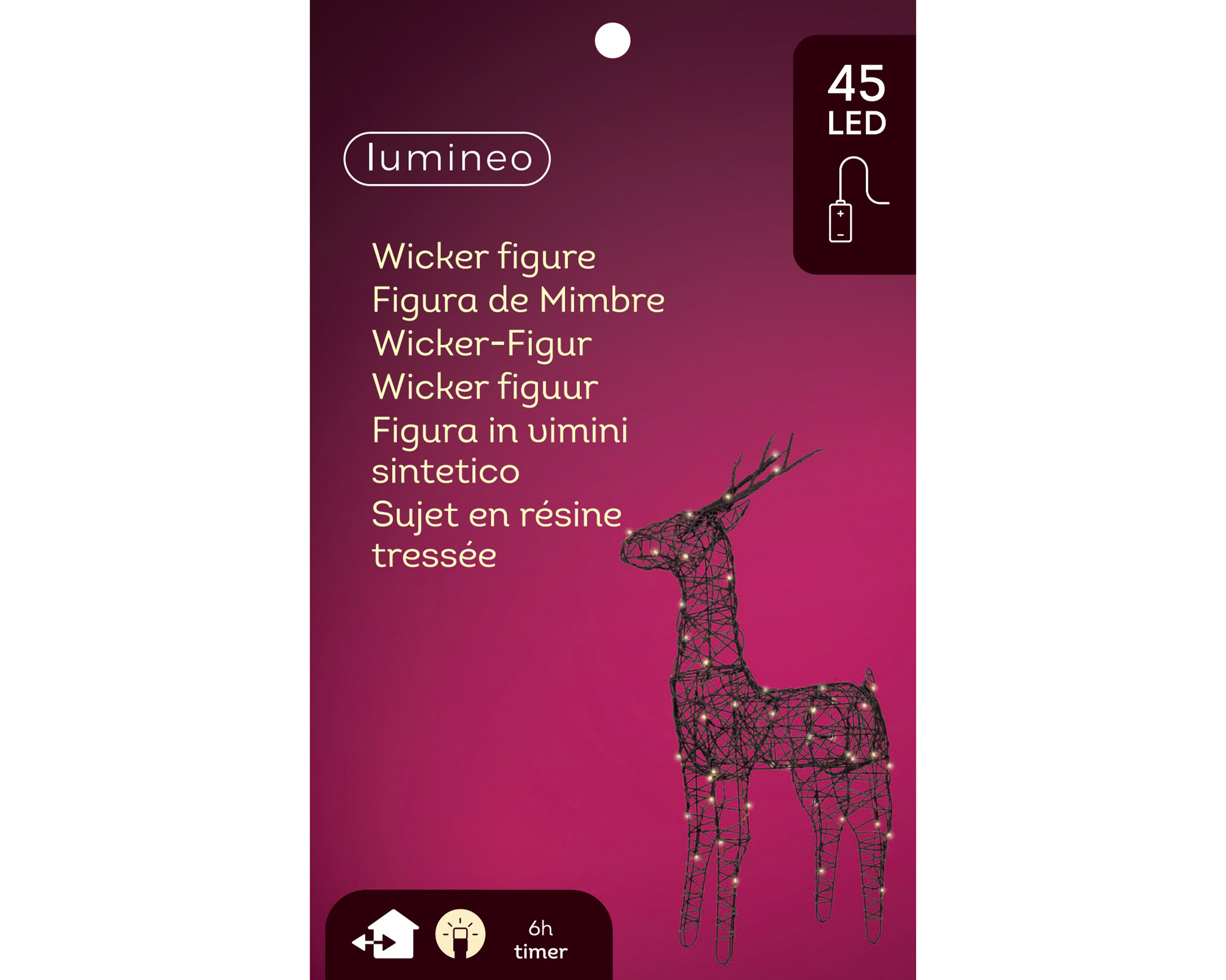 LED Rentier - braun/warmweiss, wicker, L19-W50-H85cm-45L