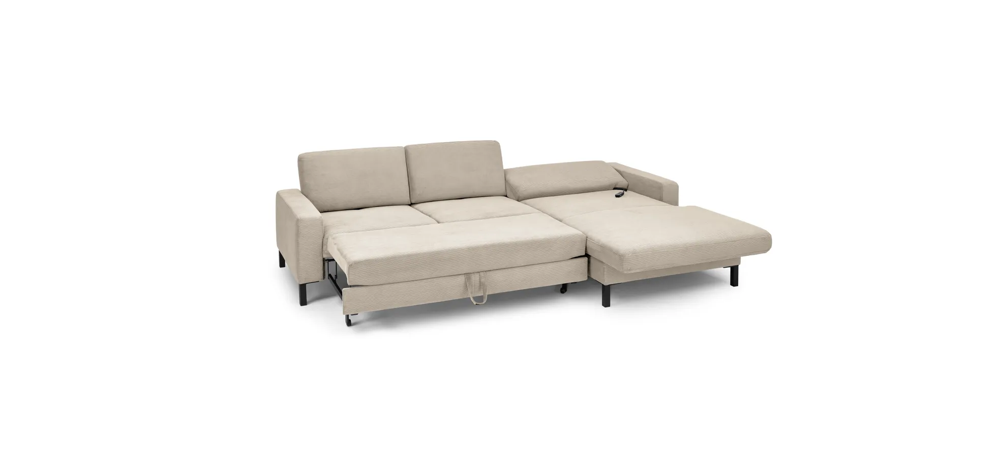  Ecksofa CALM MOVE 2.0 - 2,5-Sitzer mit Longchair rechts, Schlaffunktion, Feincord, Sand