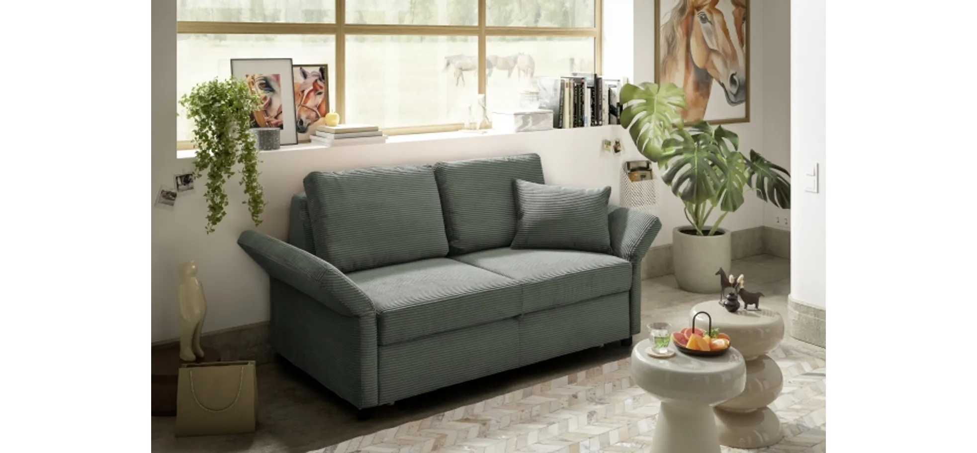 Sofa PRO FLEXX - 2-Sitzer inkl. Schlaffunktion, Stoff, Olive