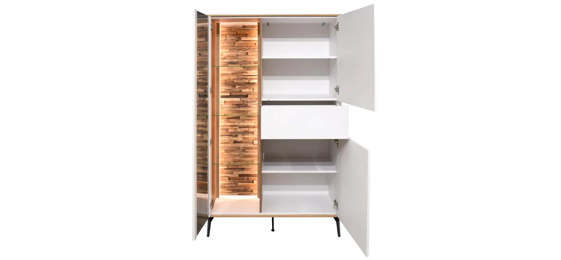 Highboard - B ca. 101 cm, Weiß, Asteiche, Schwarz Highboard - B ca. 101 cm, Weiß, Asteiche, Schwarz