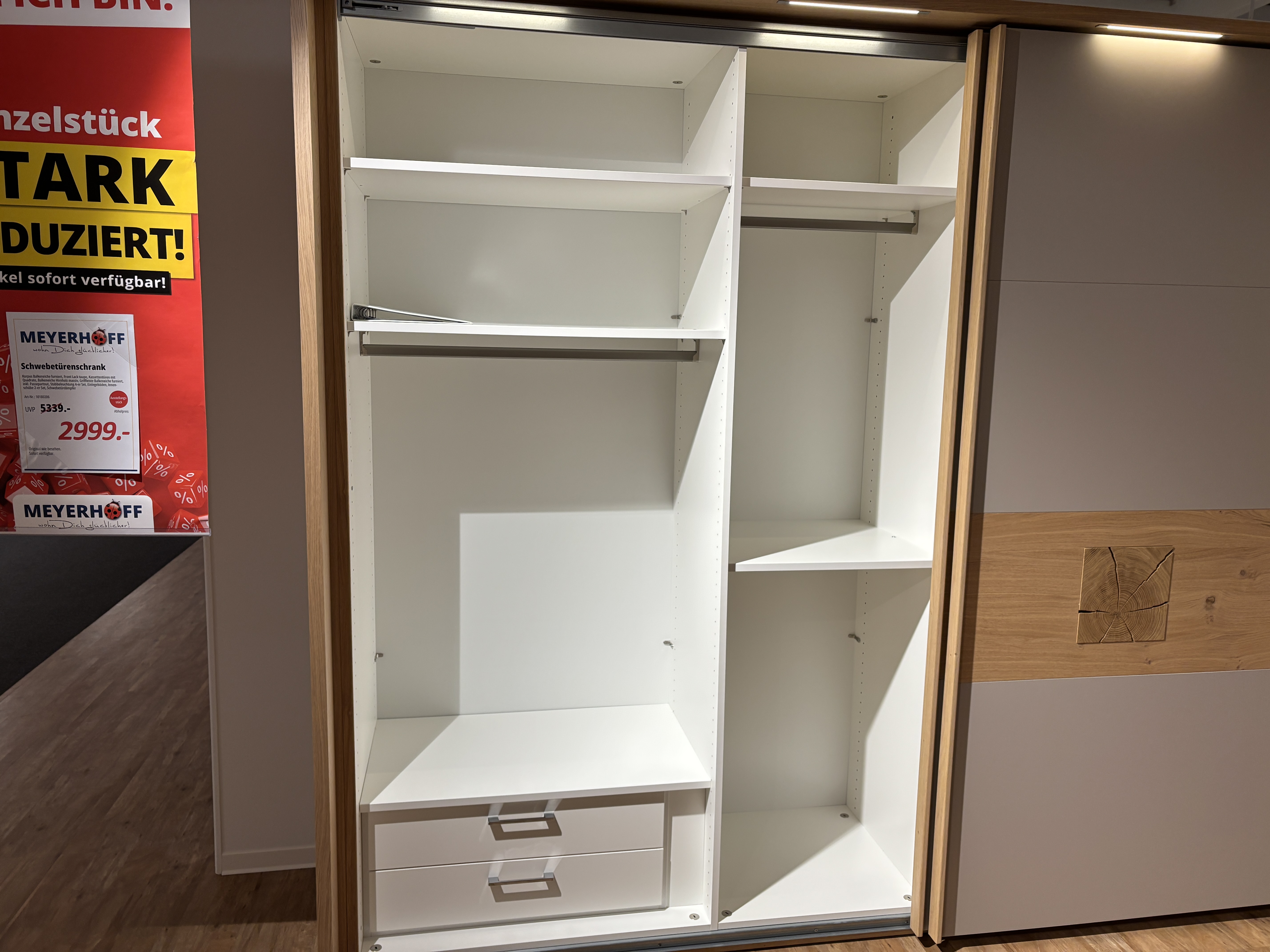 Schwebetürenschrank, Balkeneiche, 301 cm breit - SW Multiline