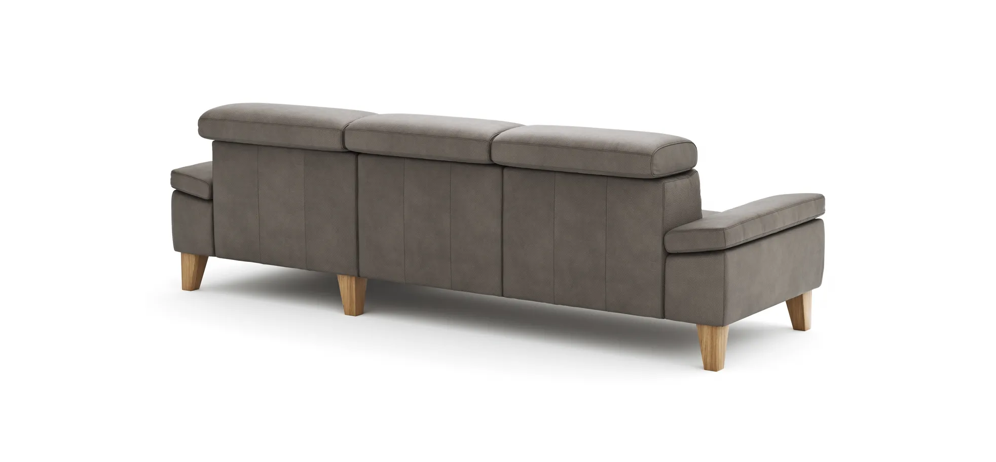 Ecksofa Hudson - 2,5-Sitzer mit Longchair rechts inkl. Kopfteil verstellbar, Stoff, Steingrau