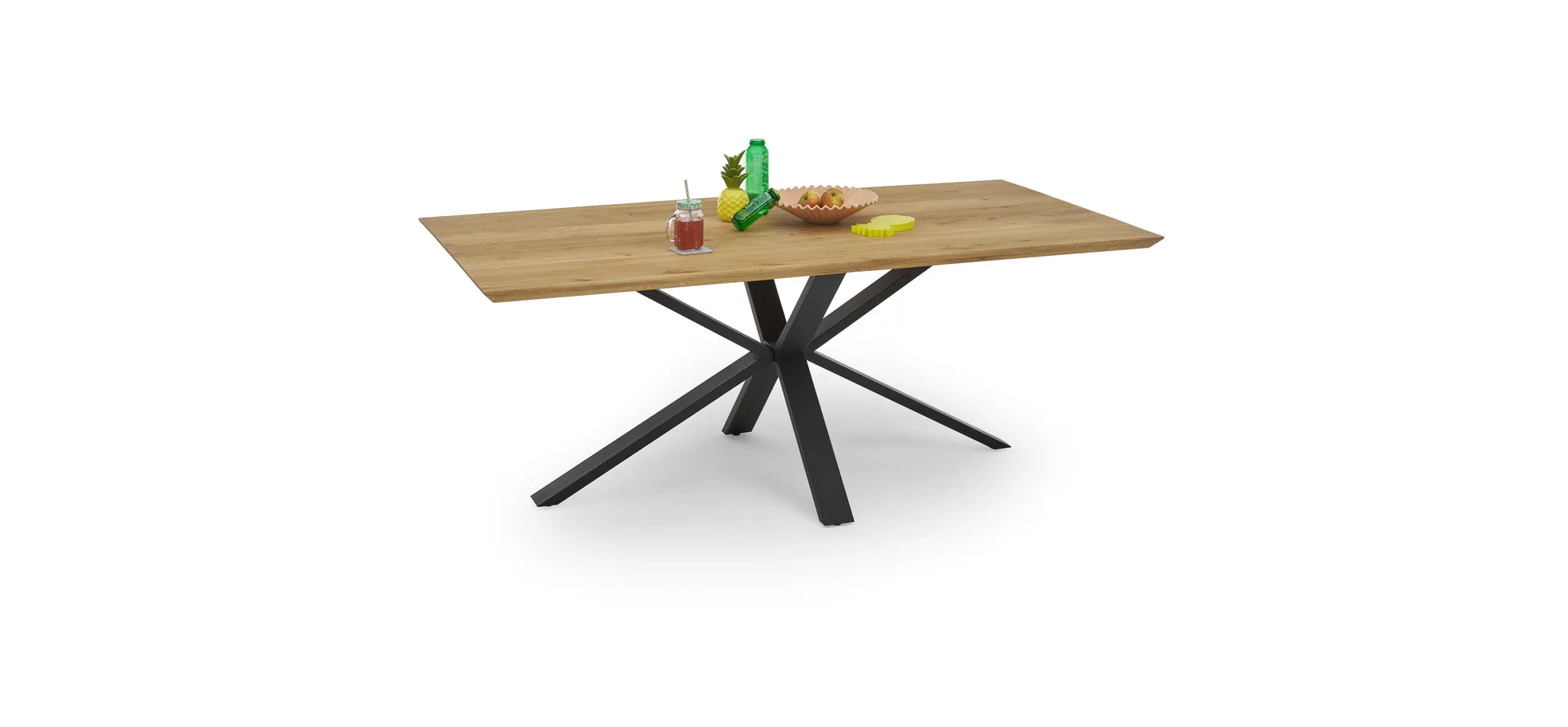 Esstisch - LB ca. 200x100 cm, Eiche massiv geölt, Schweizer Kante, Schwarz