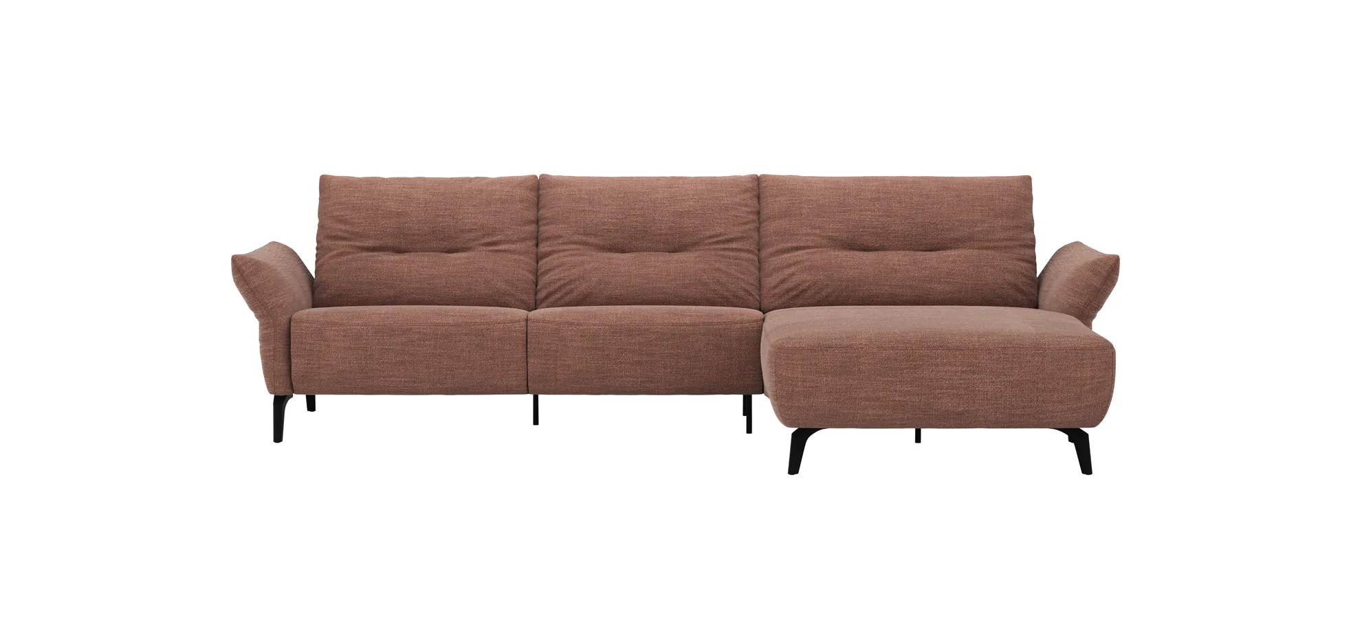 Ecksofa Bahia - 2,5-Sitzer mit Longchair rechts inkl. Armlehne verstellbar, Stoff, Kupfer