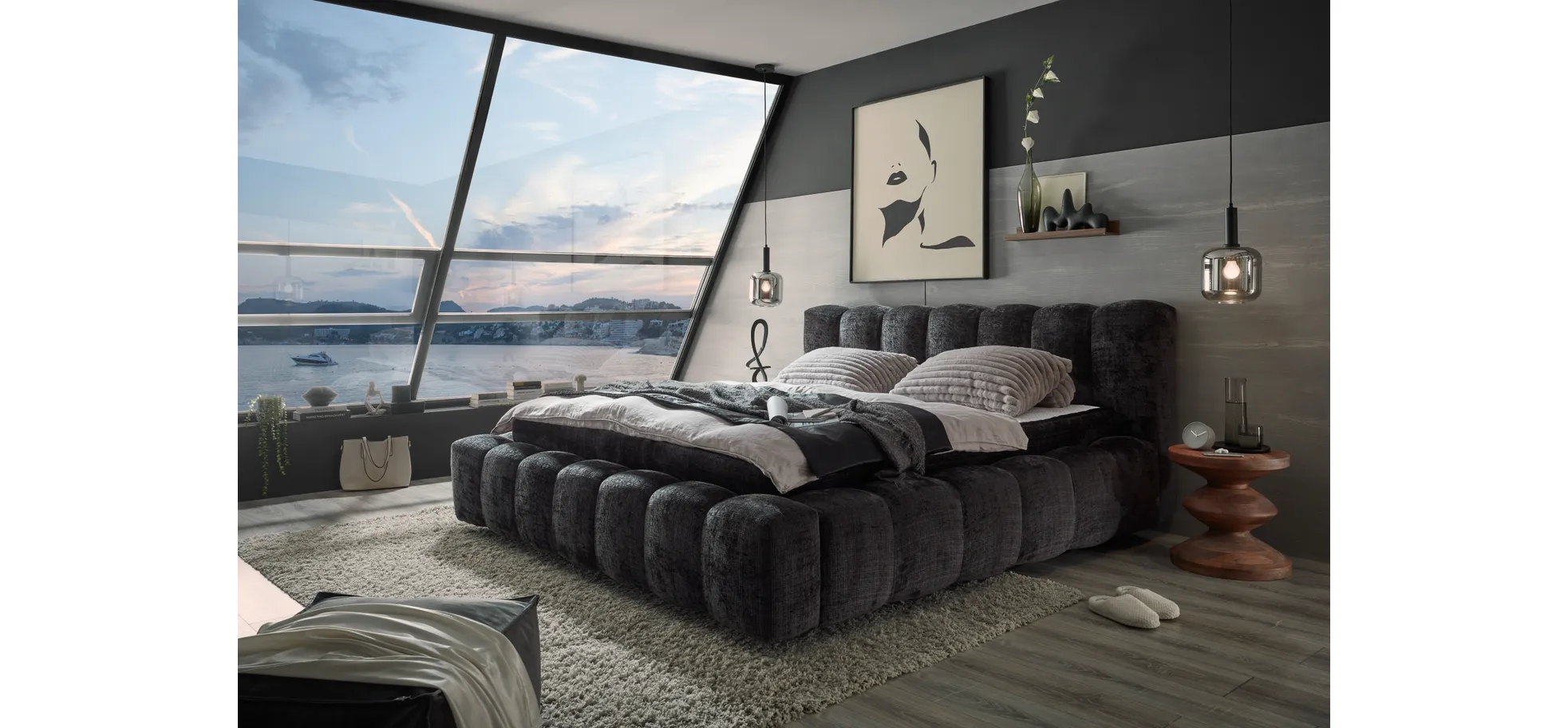 Polsterbettrahmen, Stoff black, 180x200 cm - Eleine