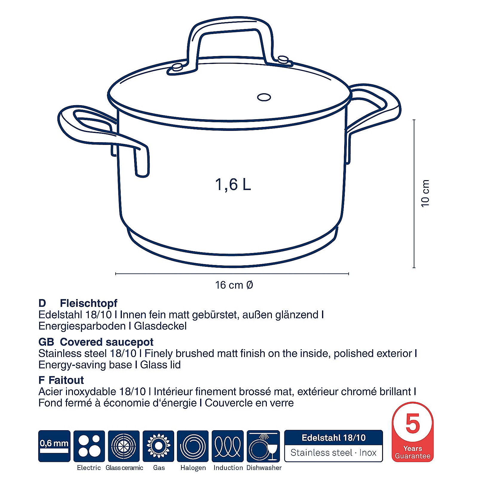 Fleischtopf Flavoria - mit glasdeckel, 1,6l
