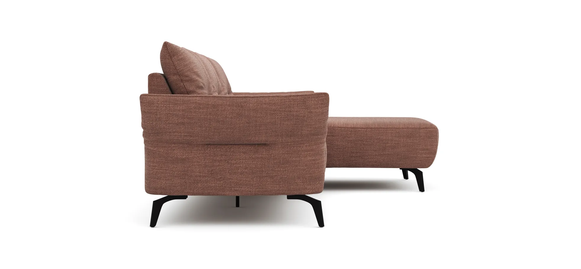 Ecksofa Bahia - 2,5-Sitzer mit Longchair rechts inkl. Armlehne verstellbar, Stoff, Kupfer