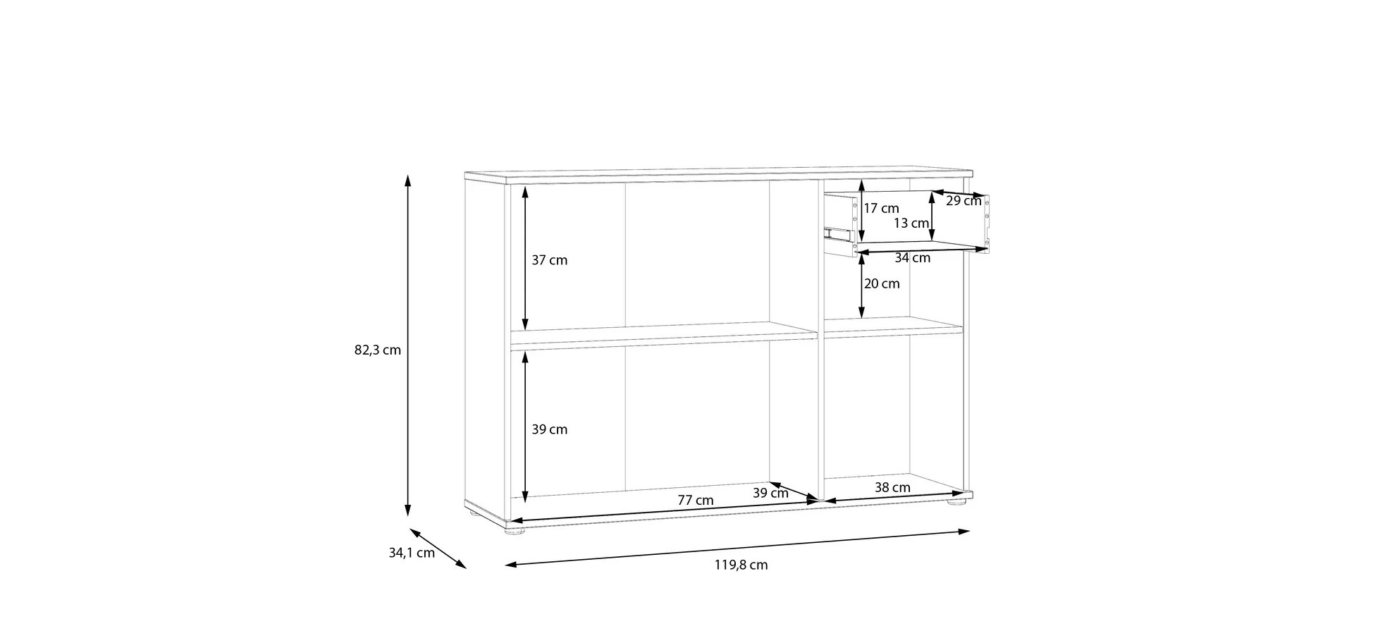 Kommode, Salbei, 3 Türen, 1 Schub - Finella