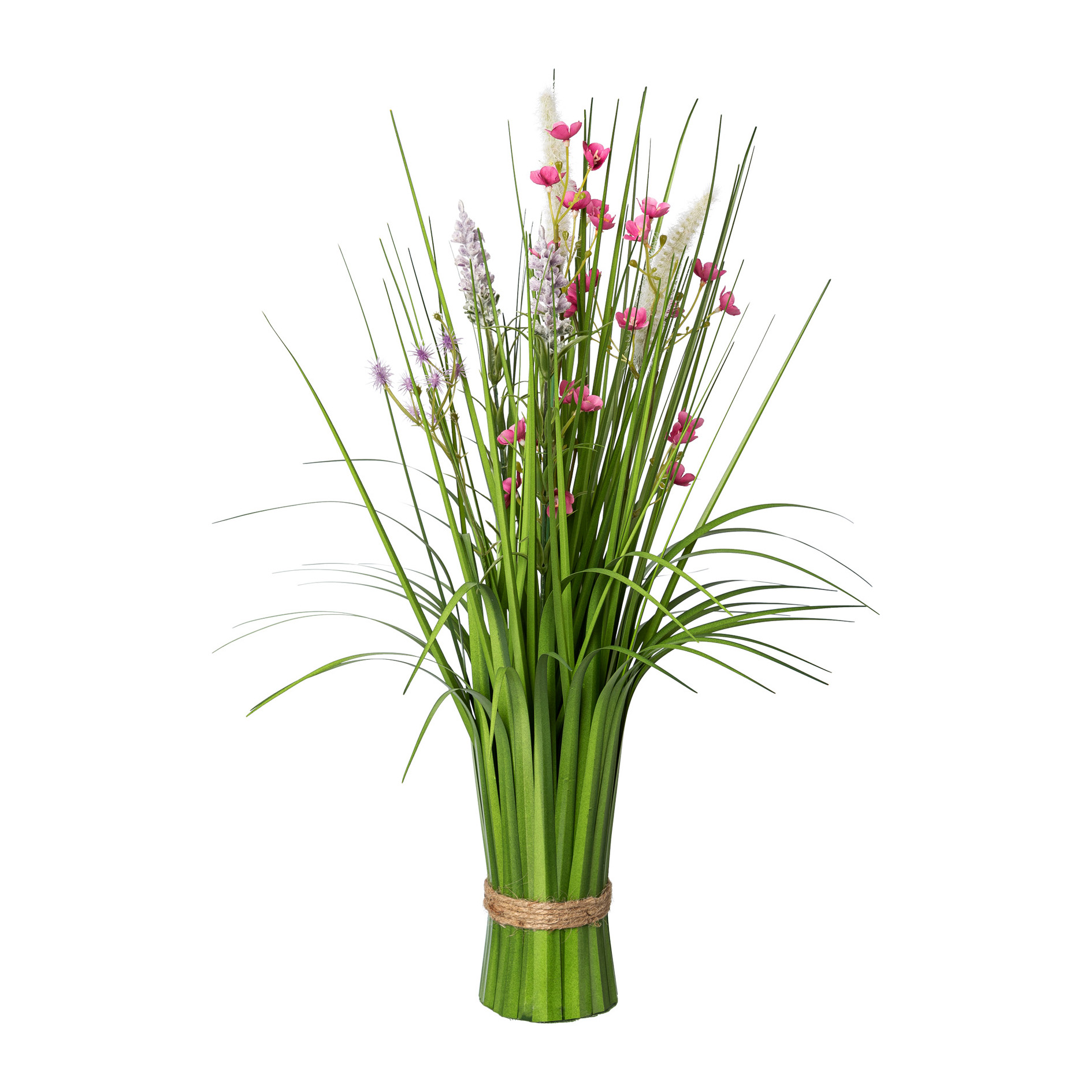 Kunstgras - Stehgras-Busch mit Blüten, 48 cm, rosa