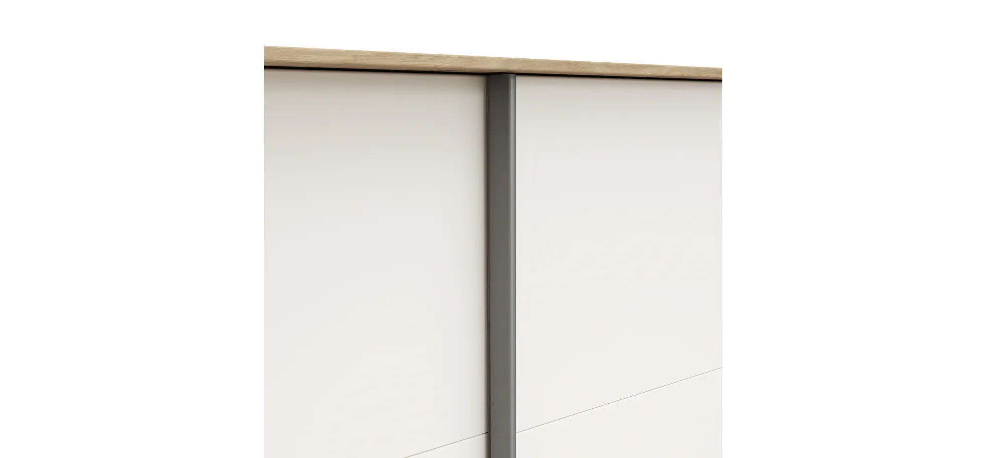 Schwebetürenschrank Viana - B ca. 308 cm, Furnier, Balkeneiche, Weiß