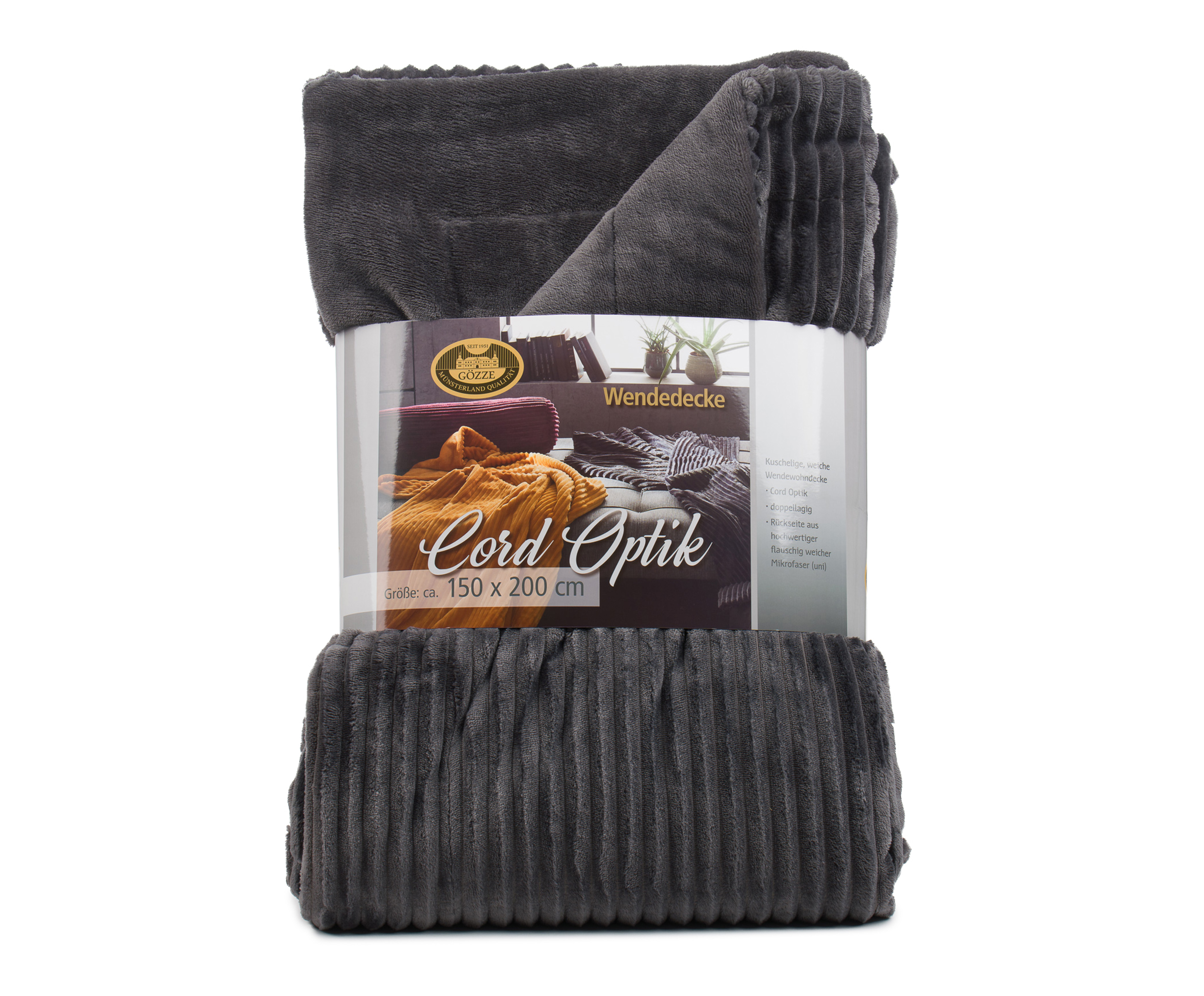 Wohndecke Cord Optik, anthrazit - 150x200 cm, Mikrofaser