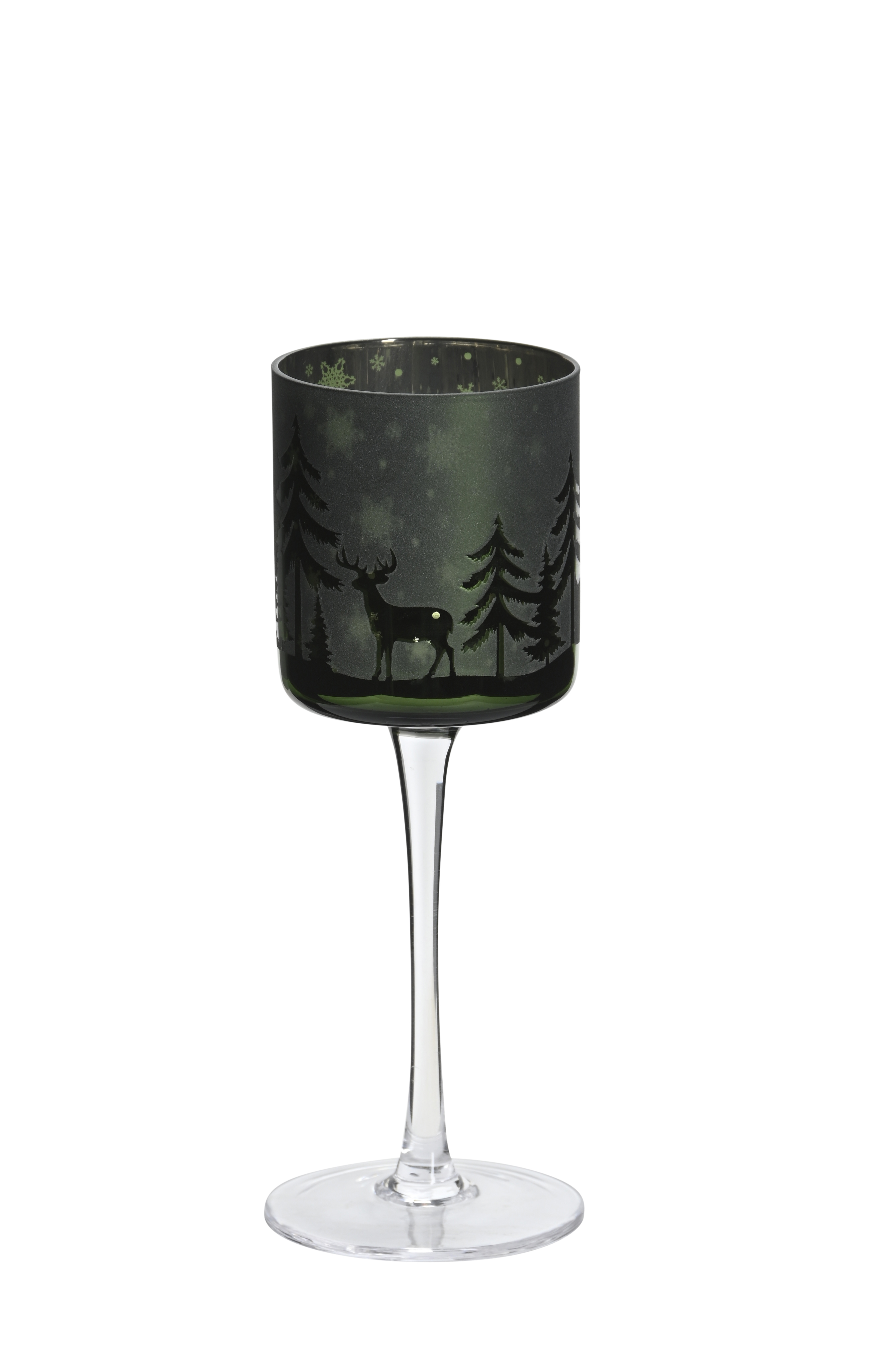 Windlicht auf Fuß Wald - grün, 7x20cm