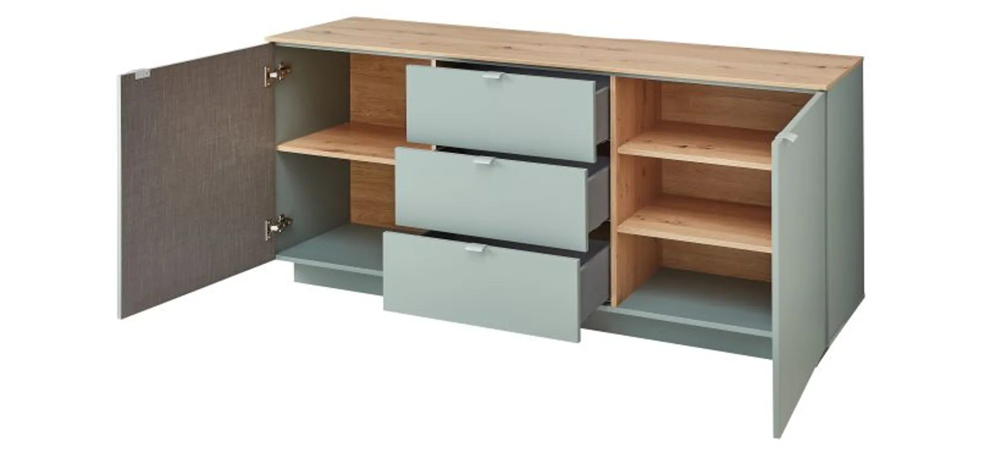 TV-Sideboard - Olivgrün, Eiche Dekor