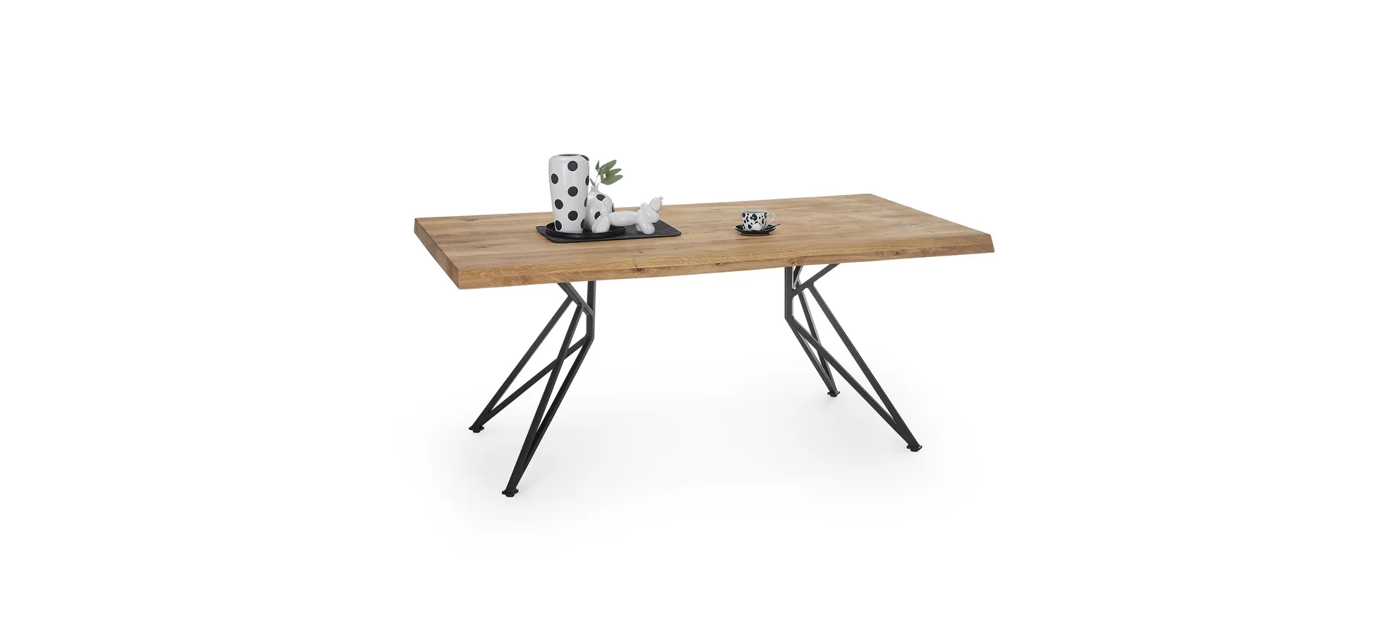 Esstisch - LB ca. 160x90 cm, Wildeiche massiv geölt, Baumkante, Schwarz