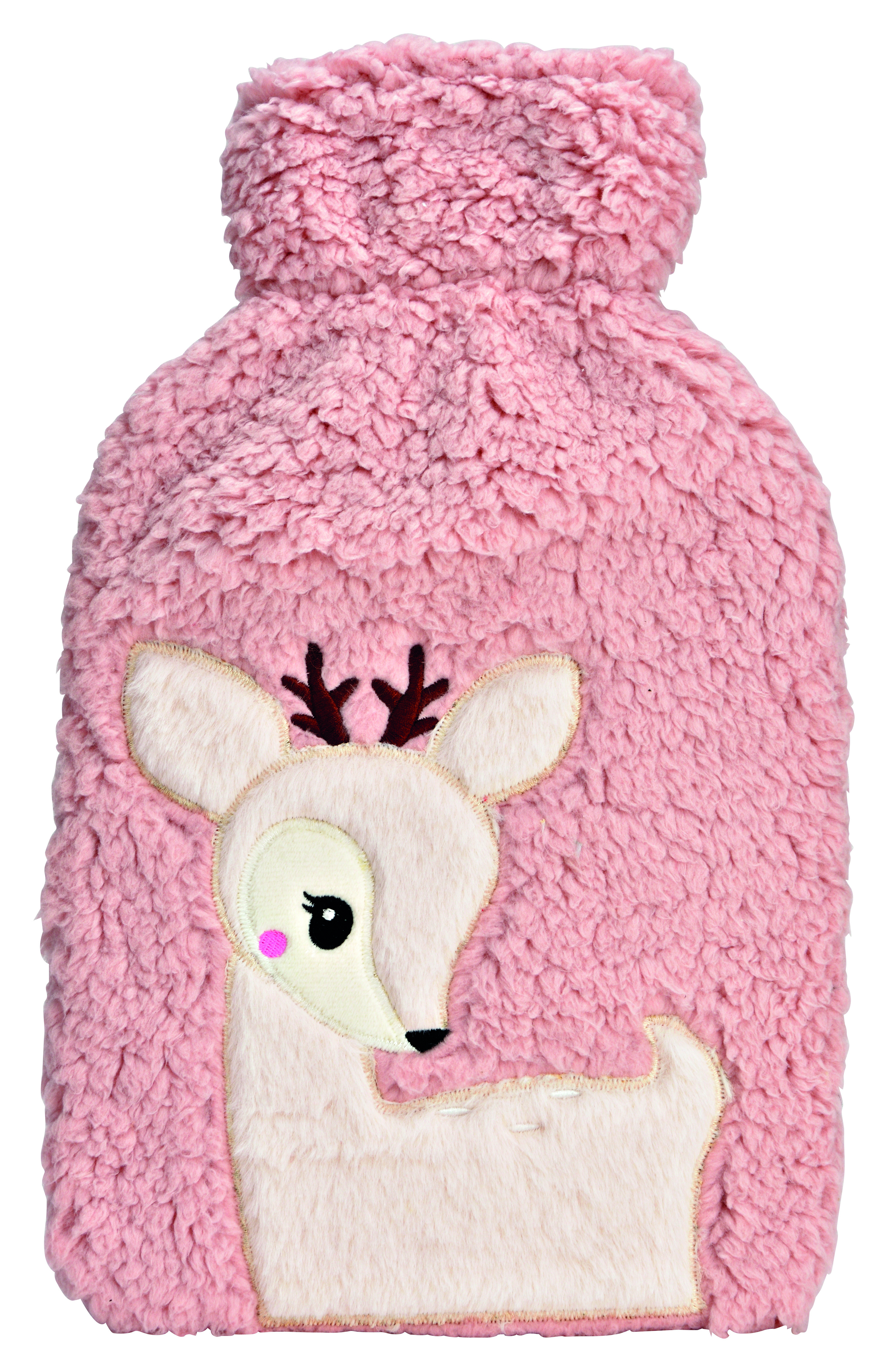 Wärmflasche Rehkitz - Plüschbezug 1,7L Kunststoff pink/rosa, 21x34x4cm
