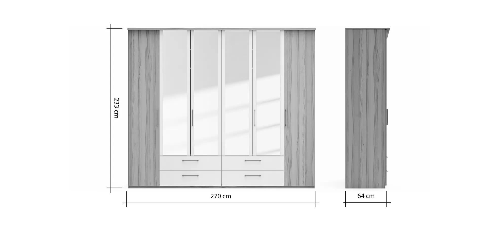 Drehtürenschrank Viana - B. ca. 270 cm, Furnier, Kernbuche, Weiß