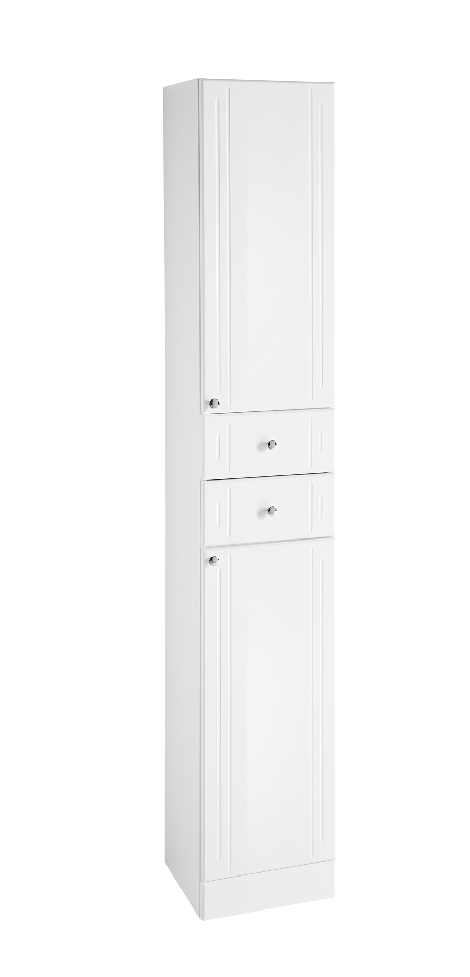 Hochschrank, weiß HG, 2 Türen, 2 Schübe - QUICKSET - 955