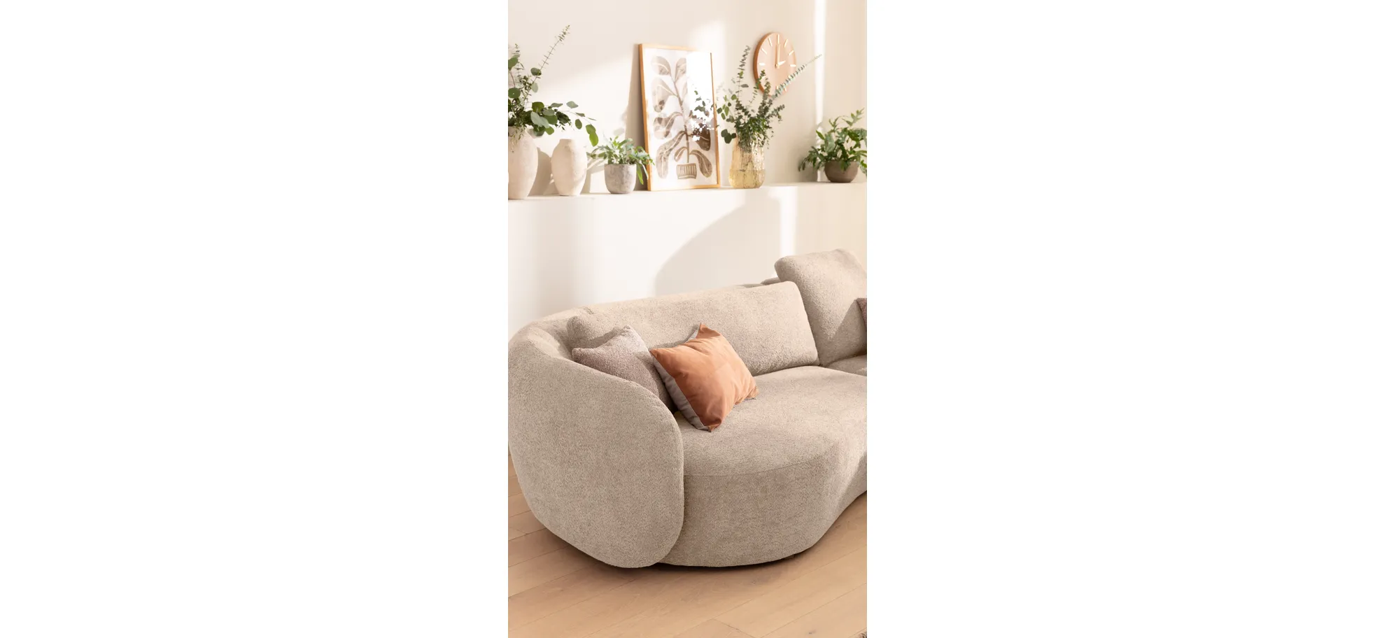 Ecksofa Karasu - 3-Sitzer mit Ottomane rechts, Stoff, Natur