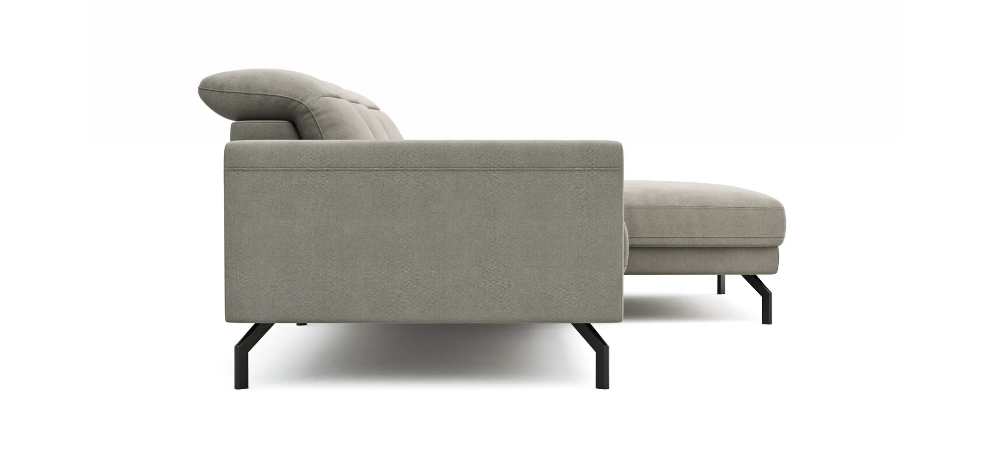 Ecksofa Rockport B - 2,5-Sitzer mit Longchair rechts inkl. Kopfteil/Sitztiefe verstellbar, Stoff, Khaki