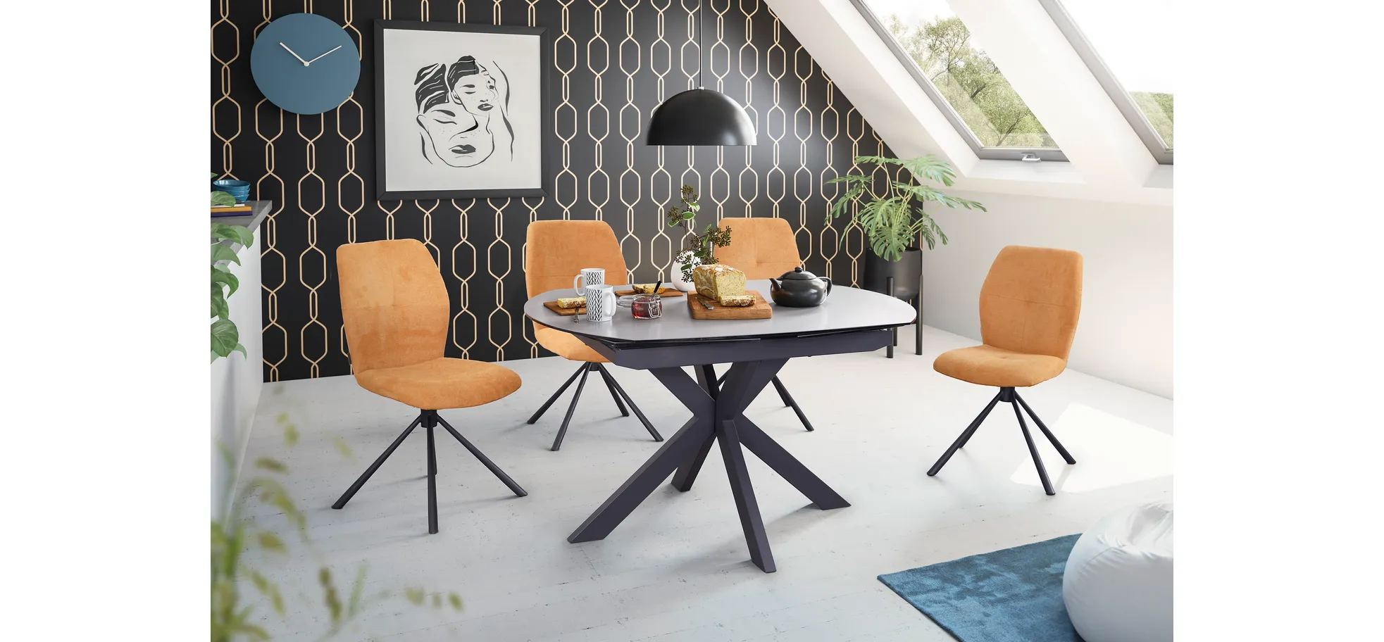 Esstisch, ausziehbar, Glaskeramik grau - Meggie