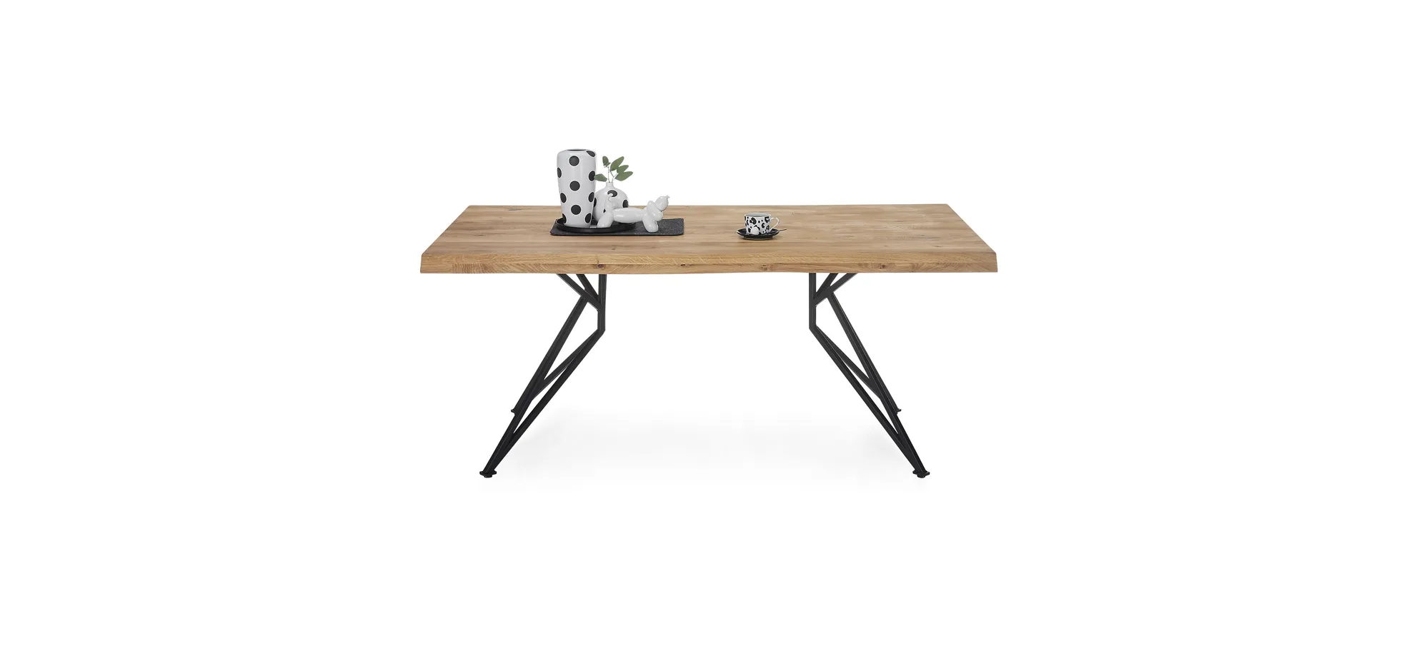 Esstisch - LB ca. 160x90 cm, Wildeiche massiv geölt, Baumkante, Schwarz