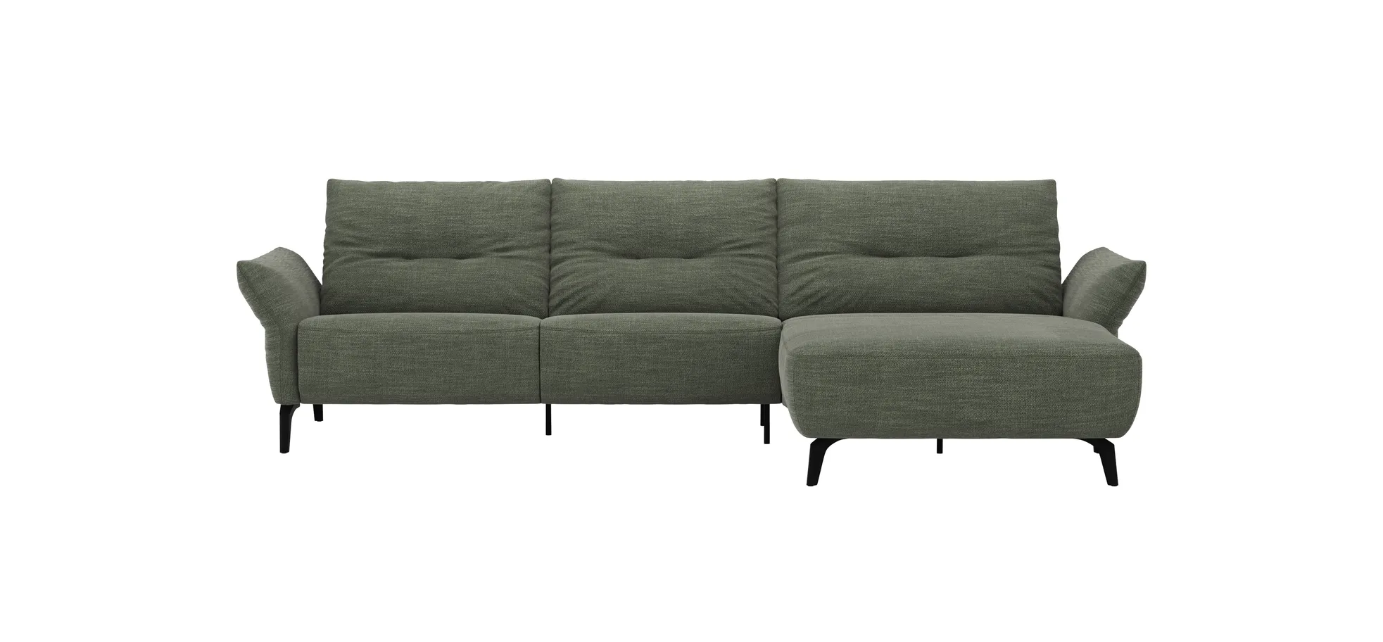 Ecksofa Bahia - 2,5-Sitzer mit Longchair rechts inkl. Armlehne verstellbar, Stoff, Olive
