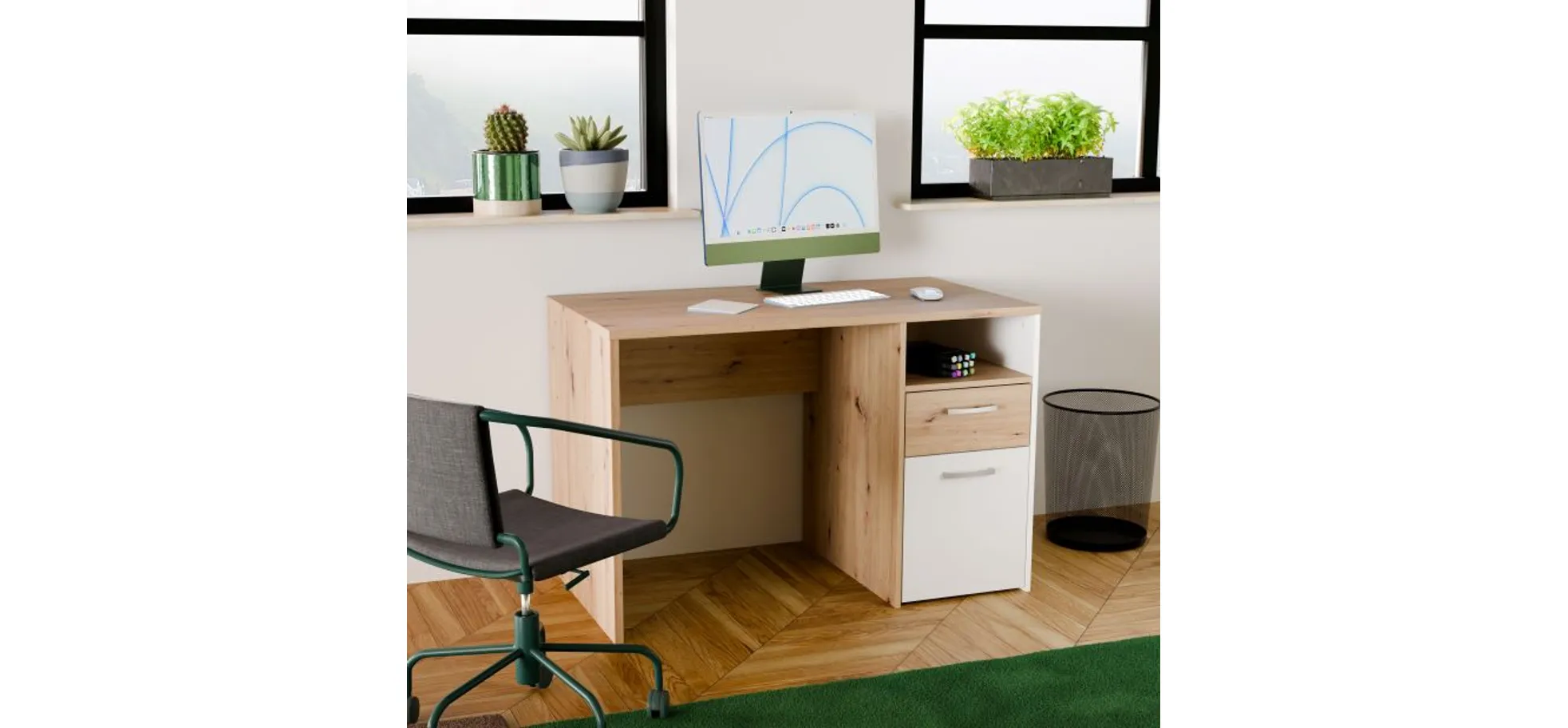 Schreibtisch FILIPO- LB ca. 110x60 cm, Eiche Dekor, Weiß