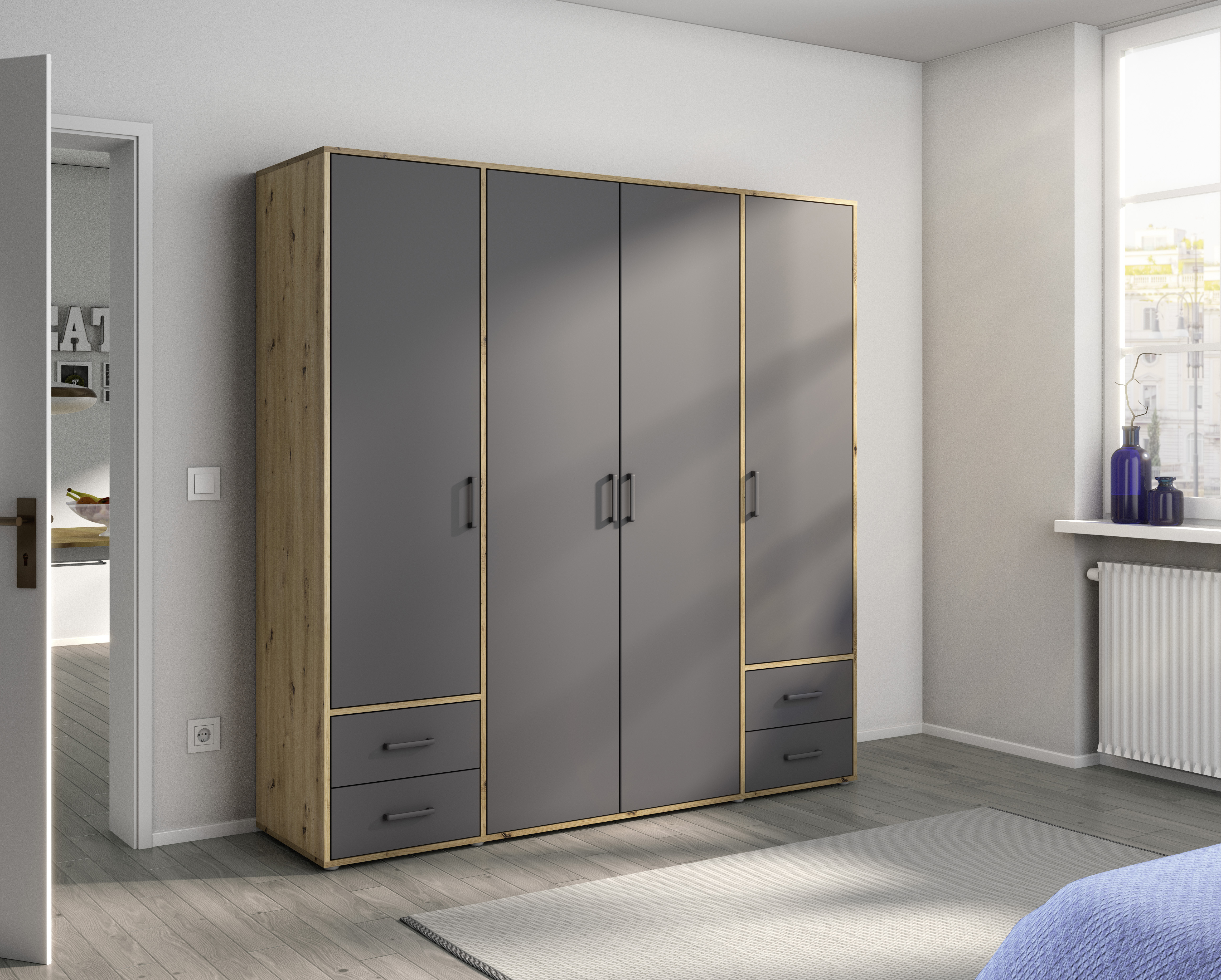 Drehtürenschrank, 4-türig, grau metallic - MyStyle 3055