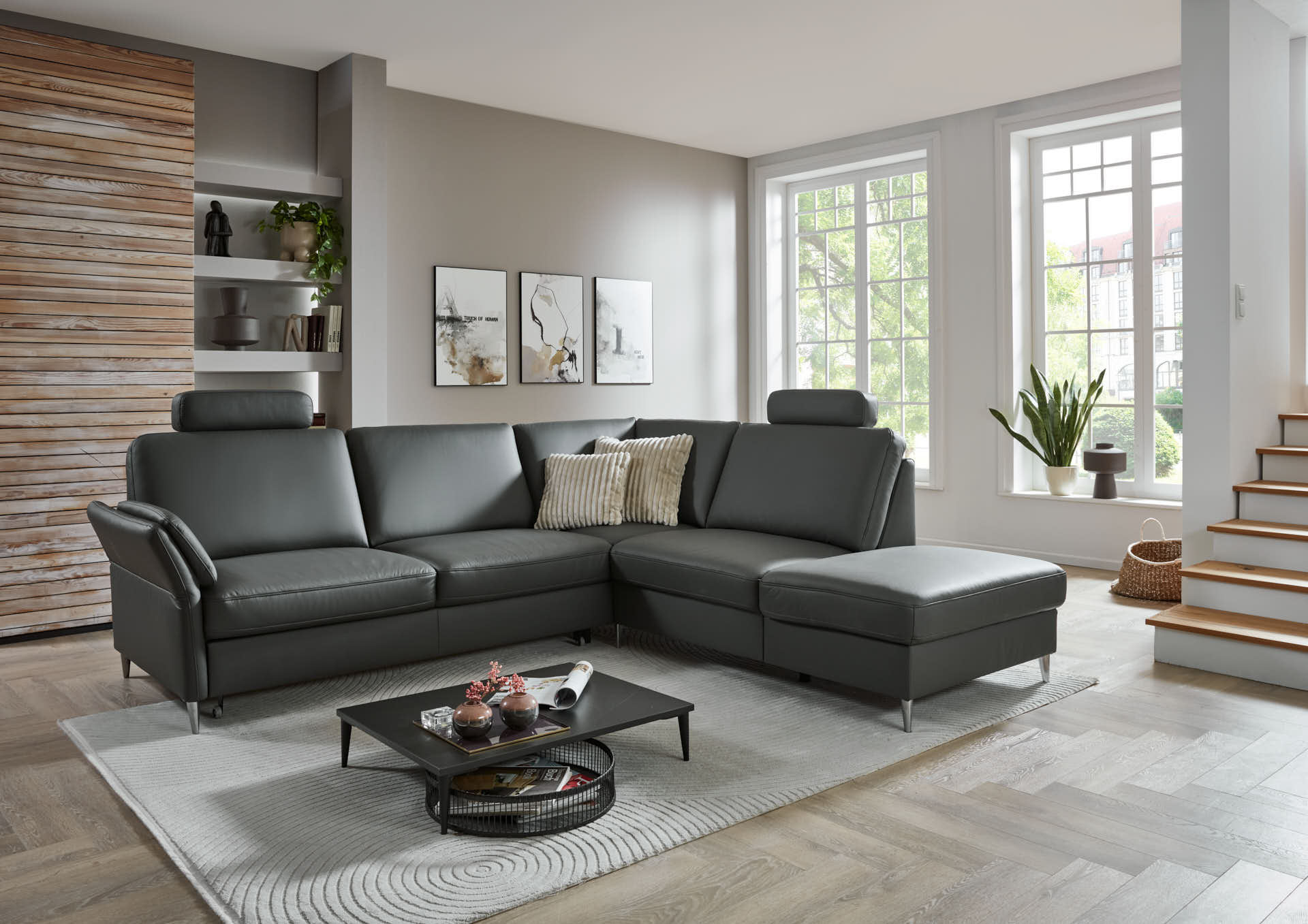 Ecksofa, Leder anthrazit - LS26 Crucola