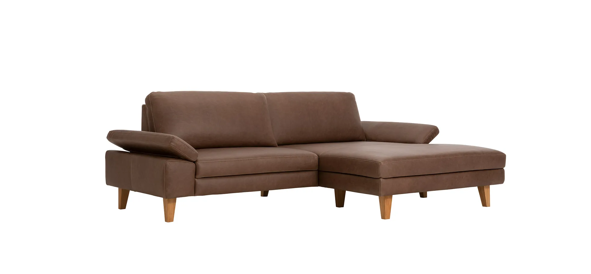 Ecksofa Houston - 1,75-Sitzer mit Longchair groß rechts, inkl. Sitztiefenverstellung und Armlehne klappbar, Leder, Dunkelbraun
