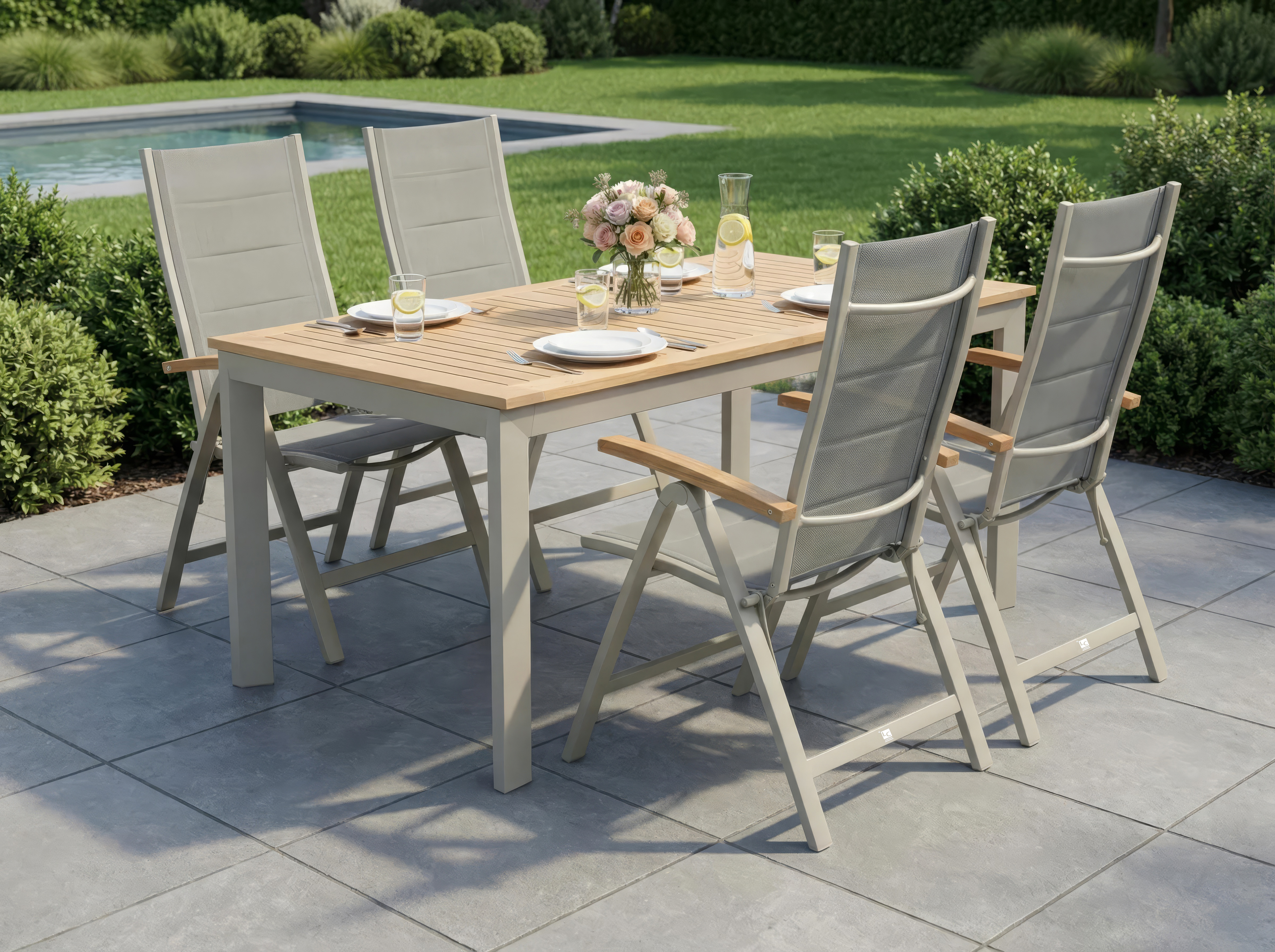Klappsessel, Aluminium und Teak  - Unicamo
