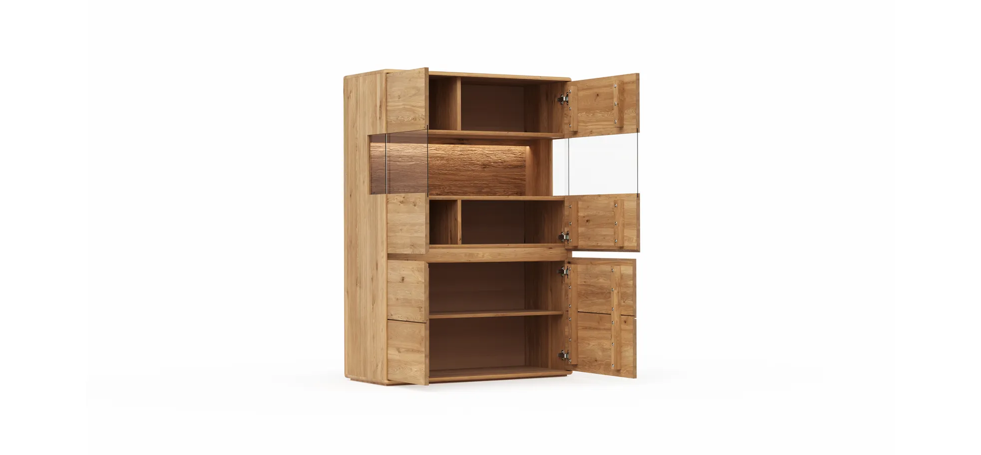 Highboard Hillsboro - inkl. Beleuchtung, Wildeiche natur, geölt