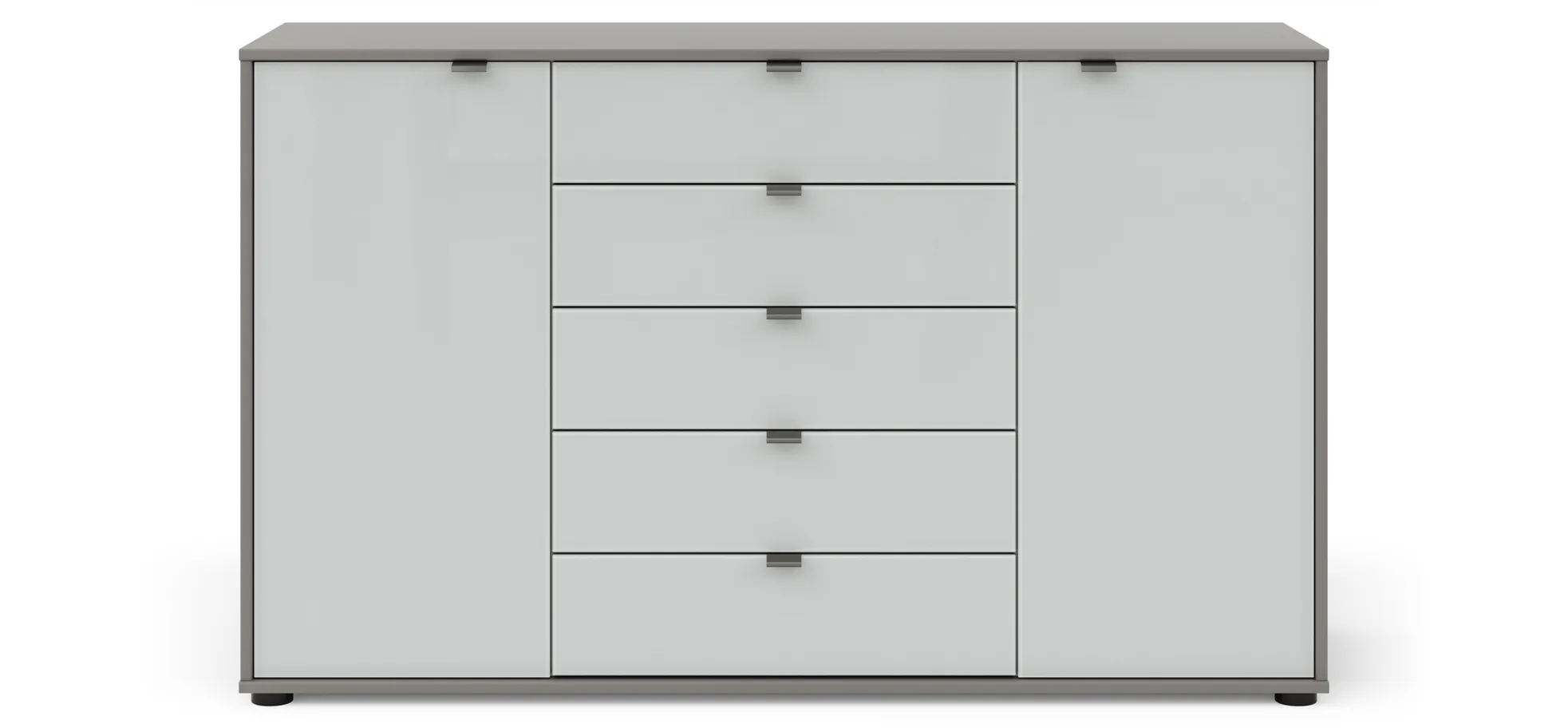 Kommode Marbella - Lack, Grau, Glas, Weiß