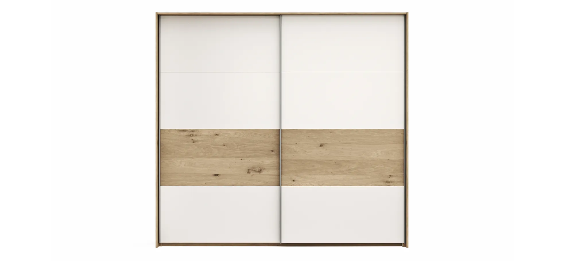 Schwebetürenschrank Viana - B ca. 218 cm, Furnier, Balkeneiche, Weiß