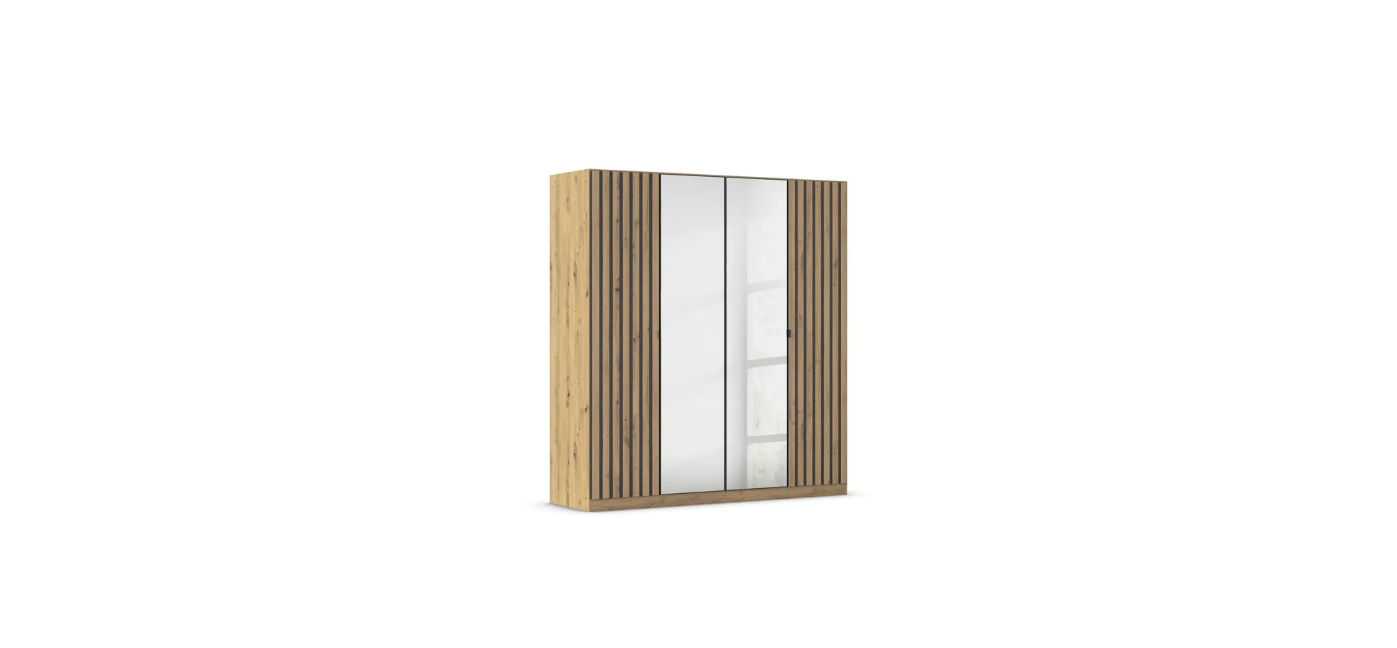 Drehtürenschrank RUERTO- B ca. 181 cm, Eiche Dekor, Dunkelgrau, Paneel, Eiche Dekor, Spiegel Drehtürenschrank RUERTO- B ca. 181 cm, Eiche Dekor, Dunkelgrau, Paneel, Eiche Dekor, Spiegel