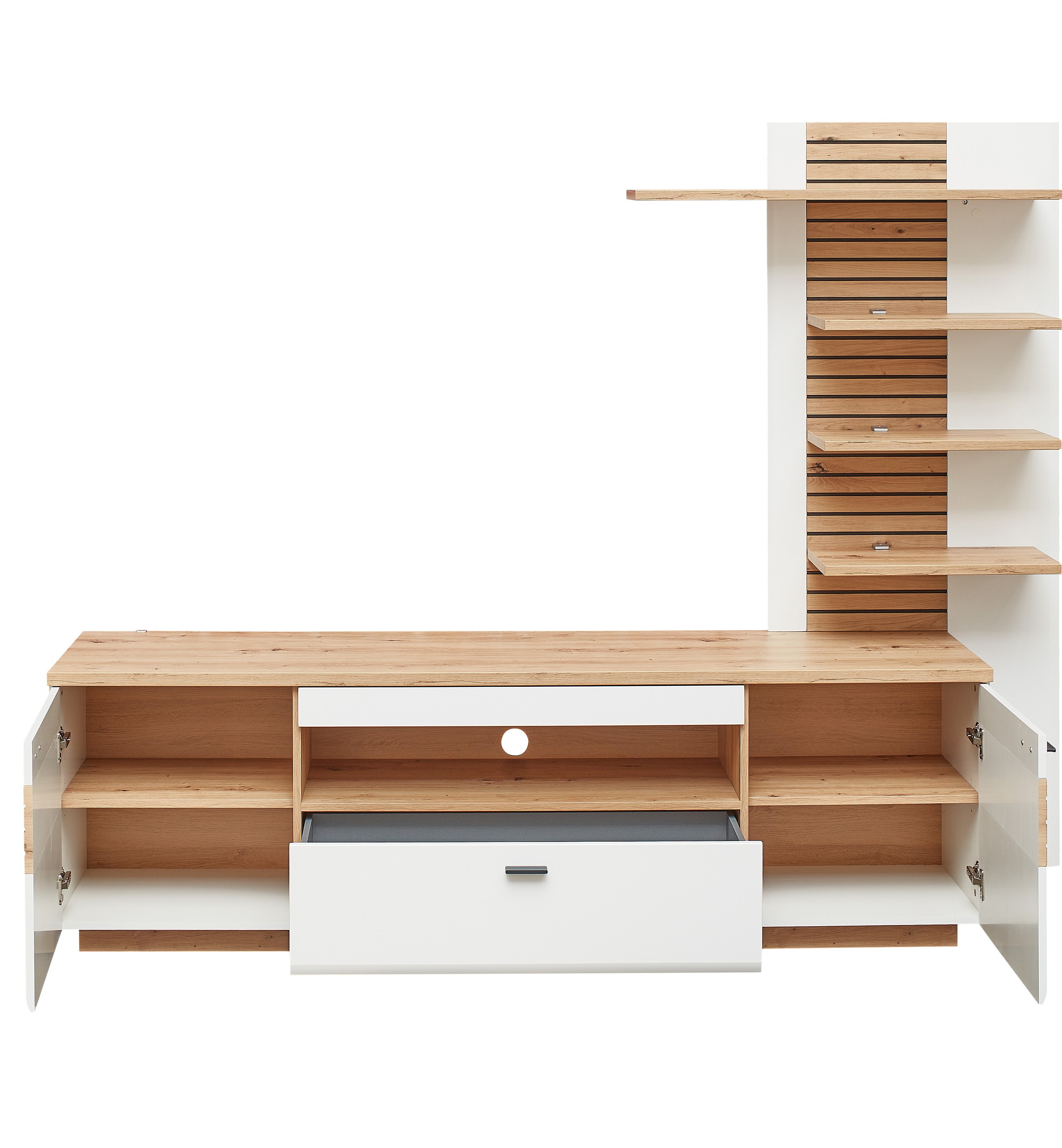 TV-Unterteil, weiß matt MDF, Leistenoptik - LS25 Duron