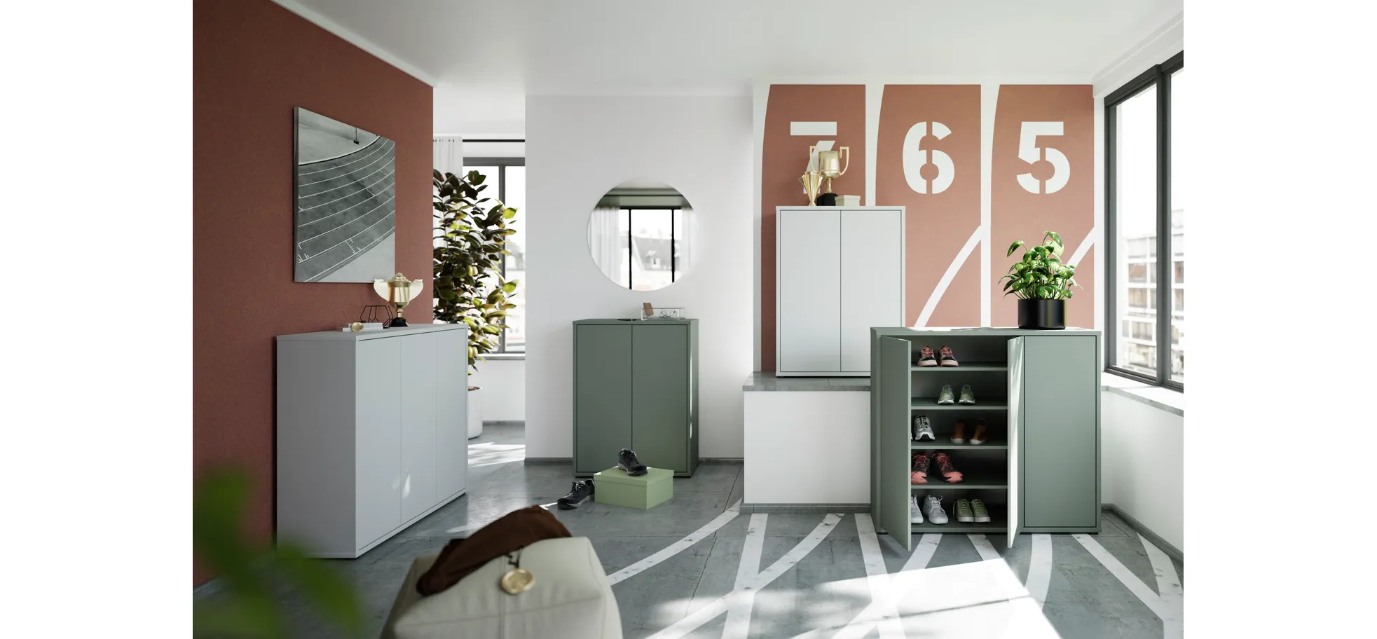 Schuhschrank, Salbei, 3 Türen - Faid