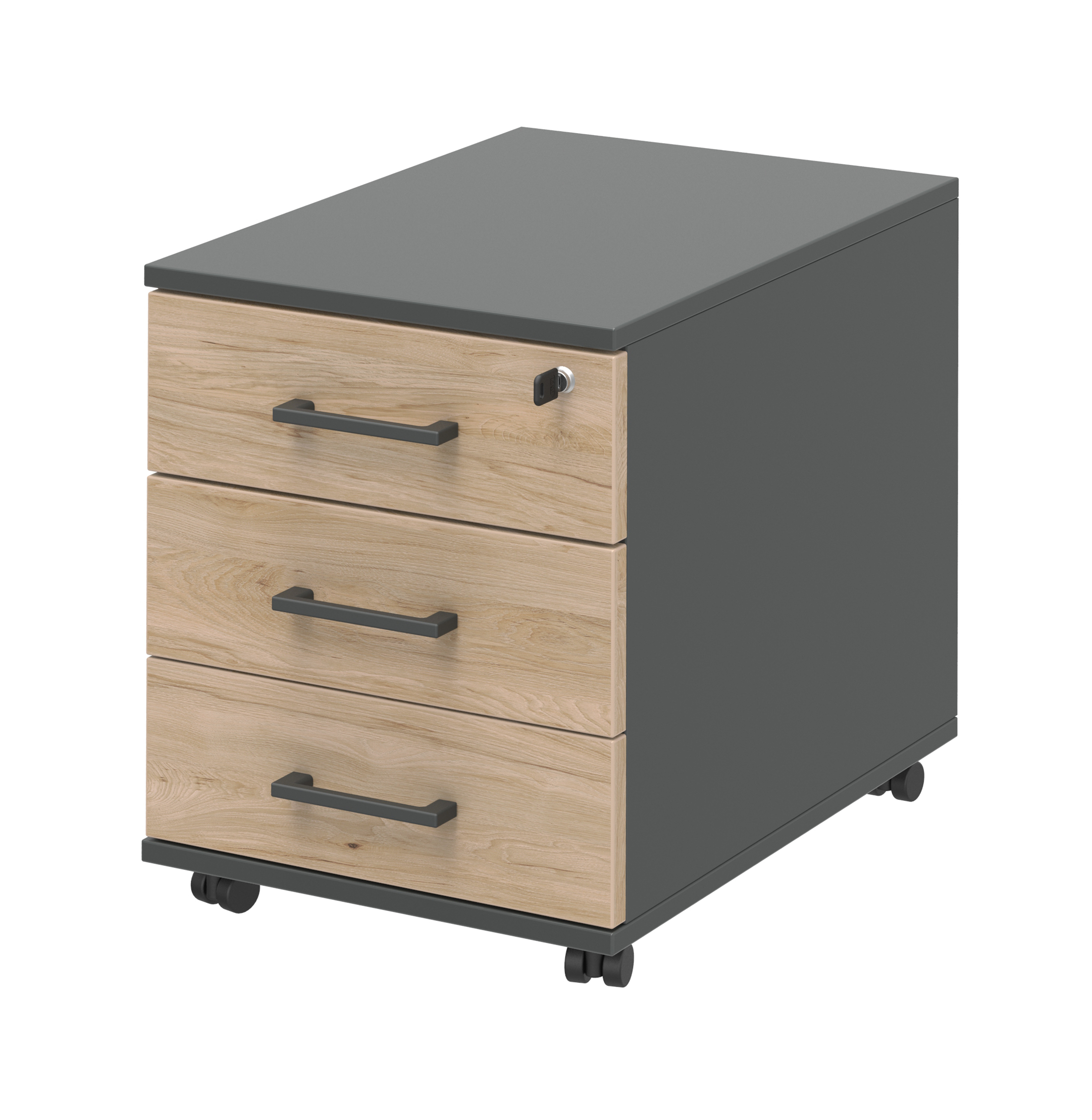 Rollcontainer, anthrazit/Hickory, 3 Schübe - LS 971016