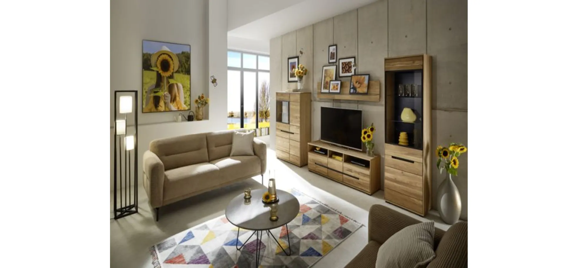 Vitrine, Eiche, 2-trg., Glas-/ Holztür - Edma